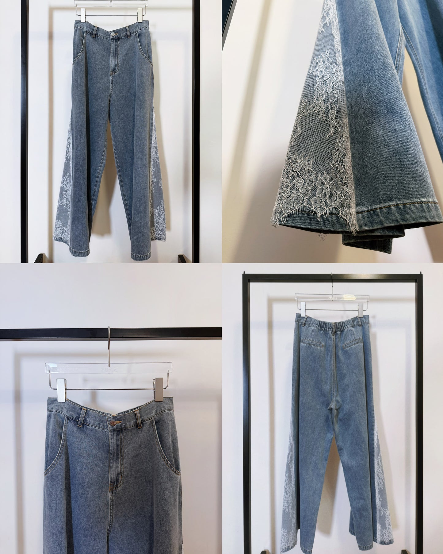 aalis WALLS SS26 wide leg with lace denim jeans (Blue Denim)