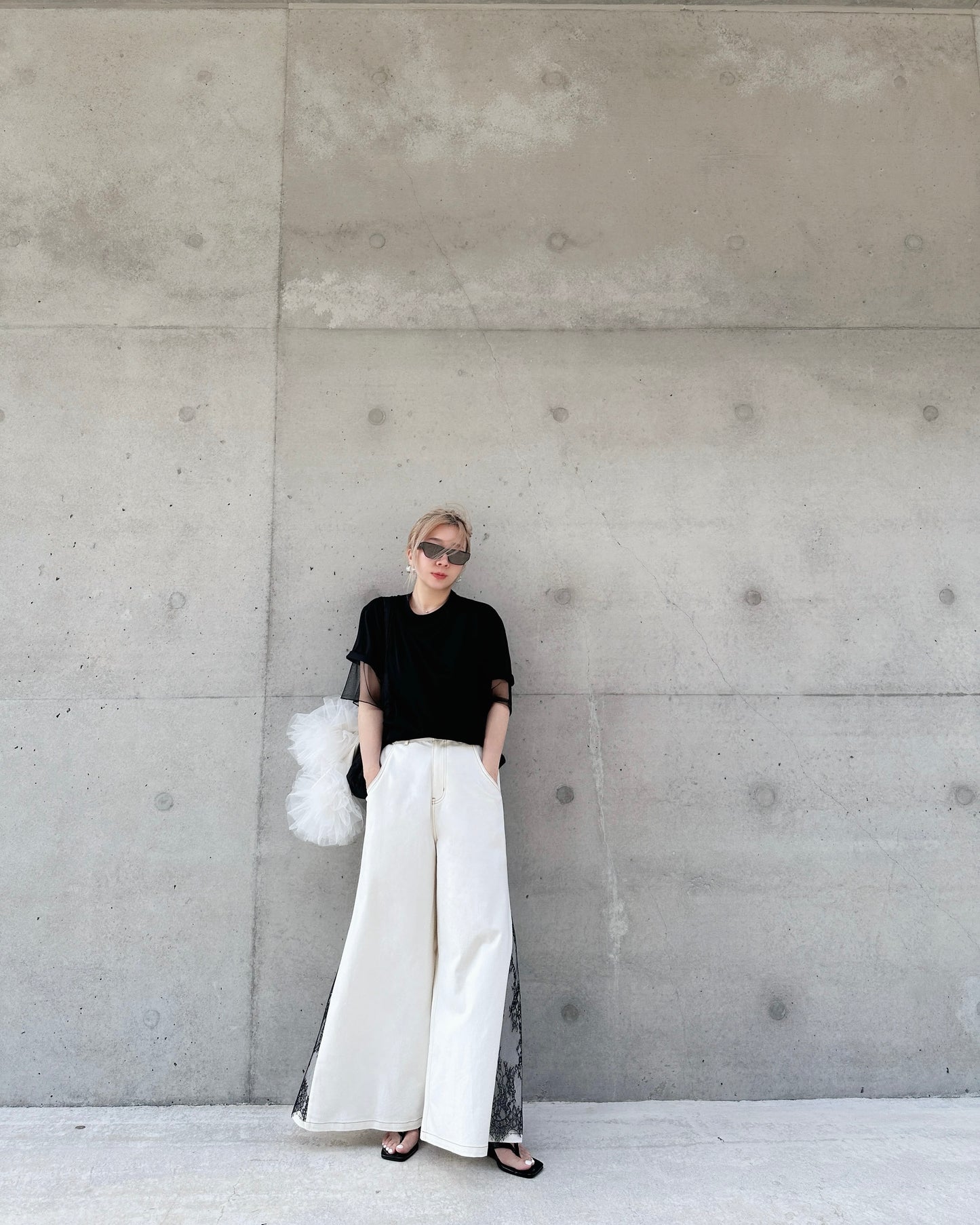 aalis WALLS SS26 wide leg with lace denim jeans (White Lace)