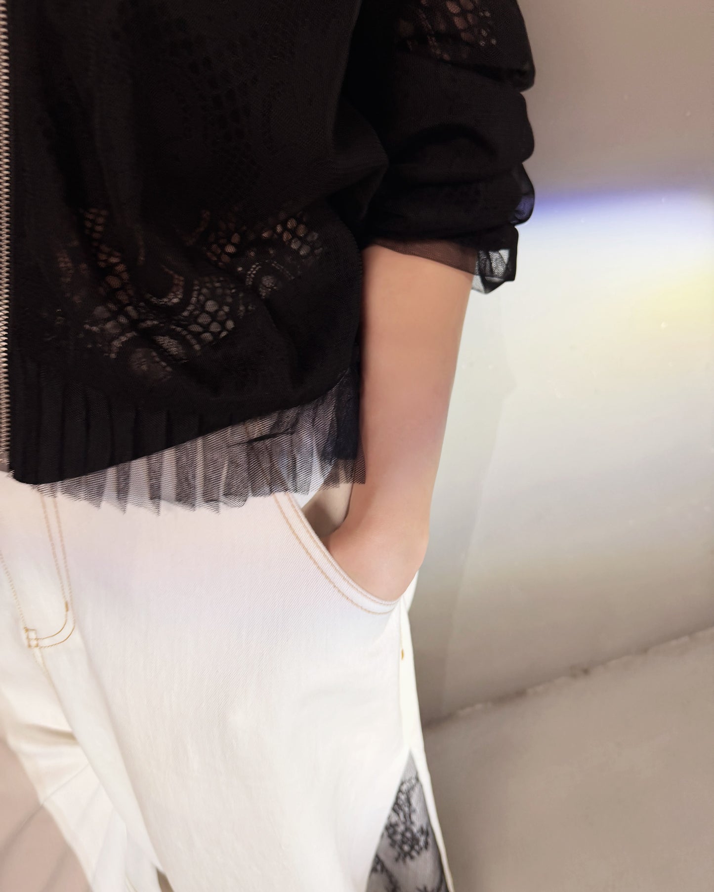 aalis WALLS SS26 wide leg with lace denim jeans (White Lace)