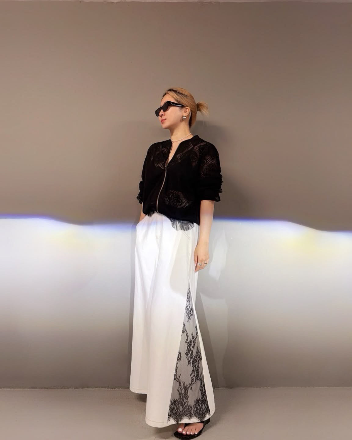 aalis WALLS SS26 wide leg with lace denim jeans (White Lace)