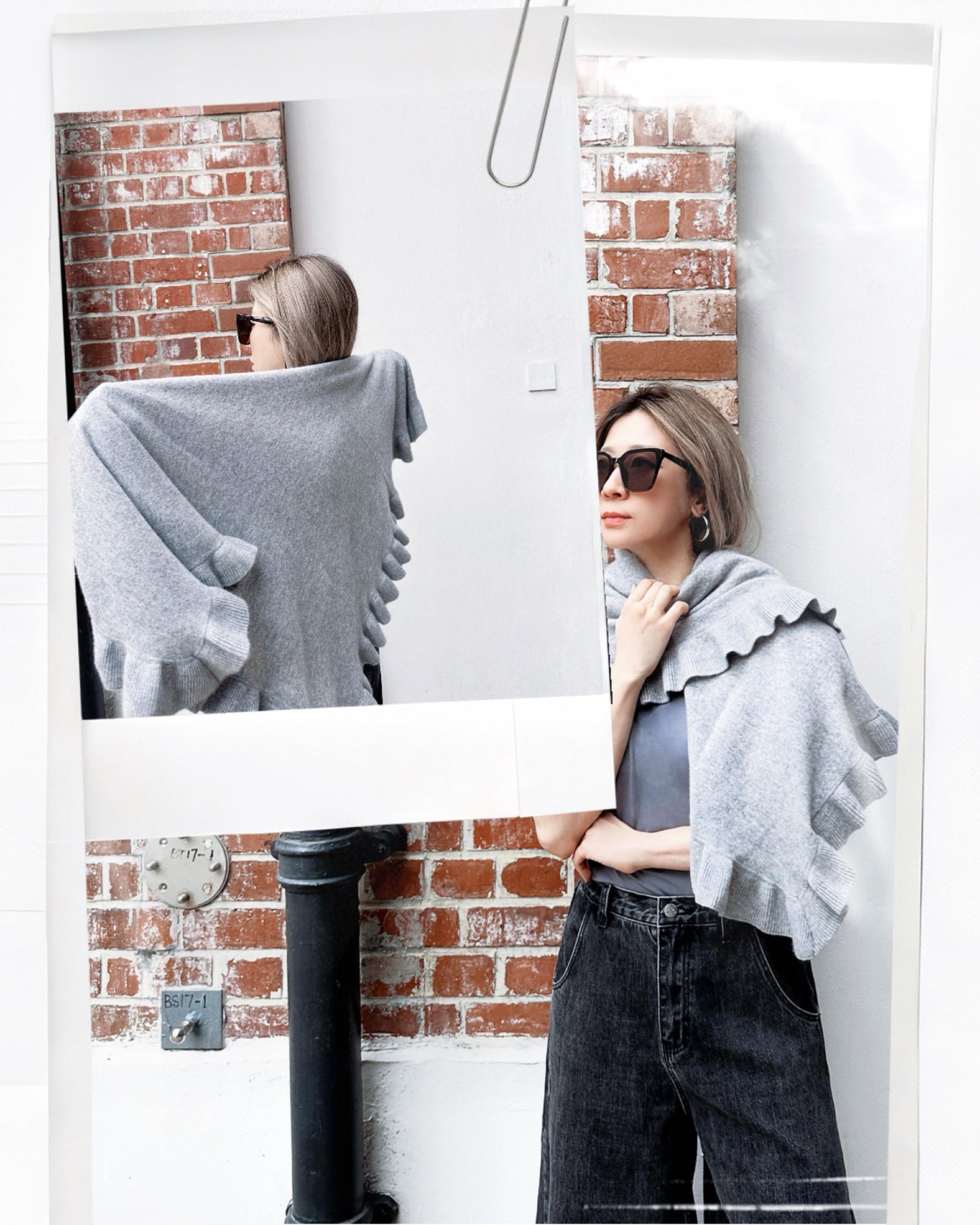 aalis LUCIE SS26 cashmere ruffle hem scarf (Heather Grey)
