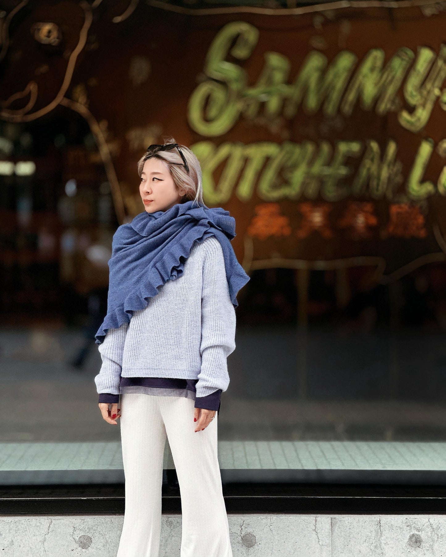 aalis ELA raglan sleeves knitted sweater (Heather Blue)