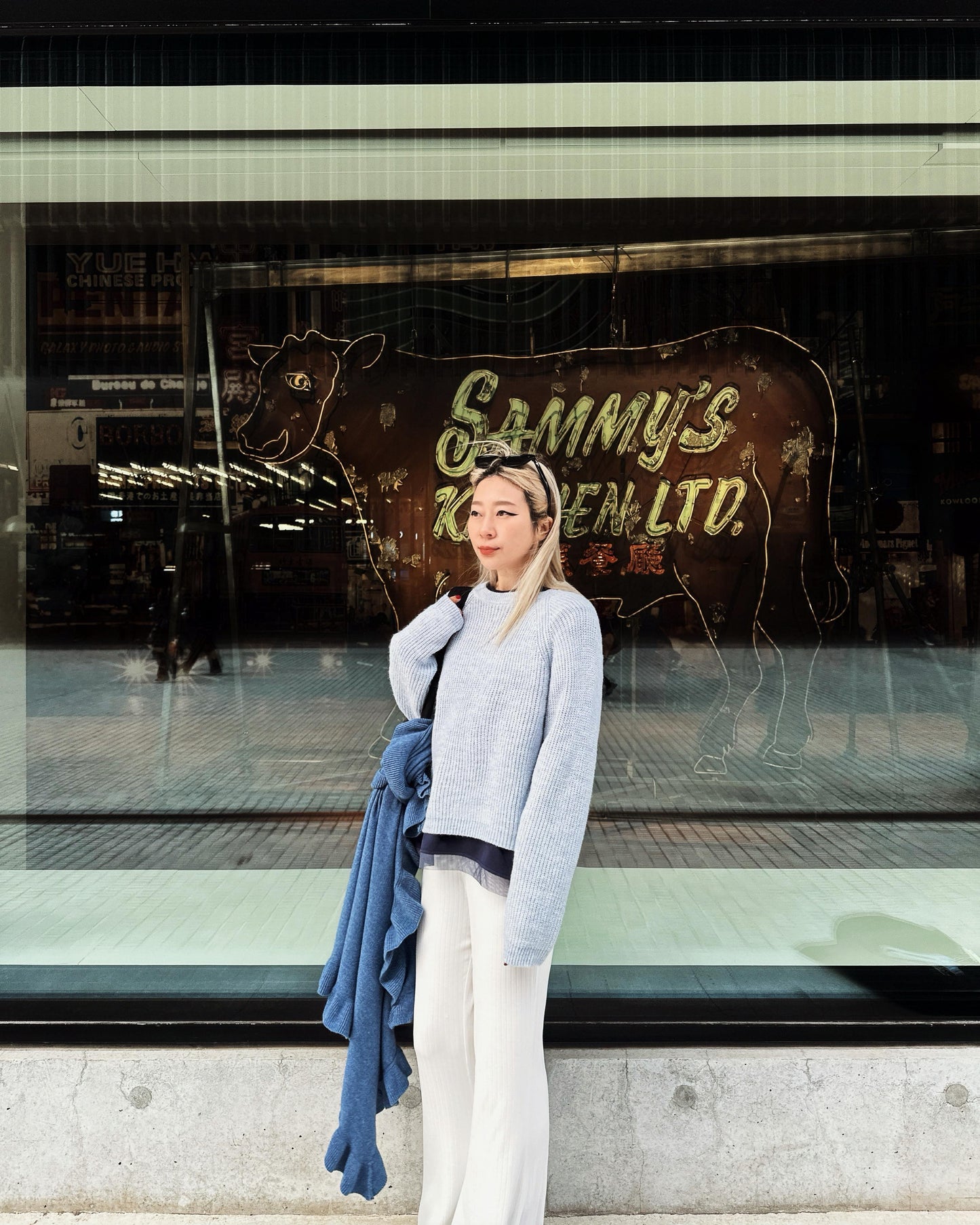 aalis ELA raglan sleeves knitted sweater (Heather Blue)