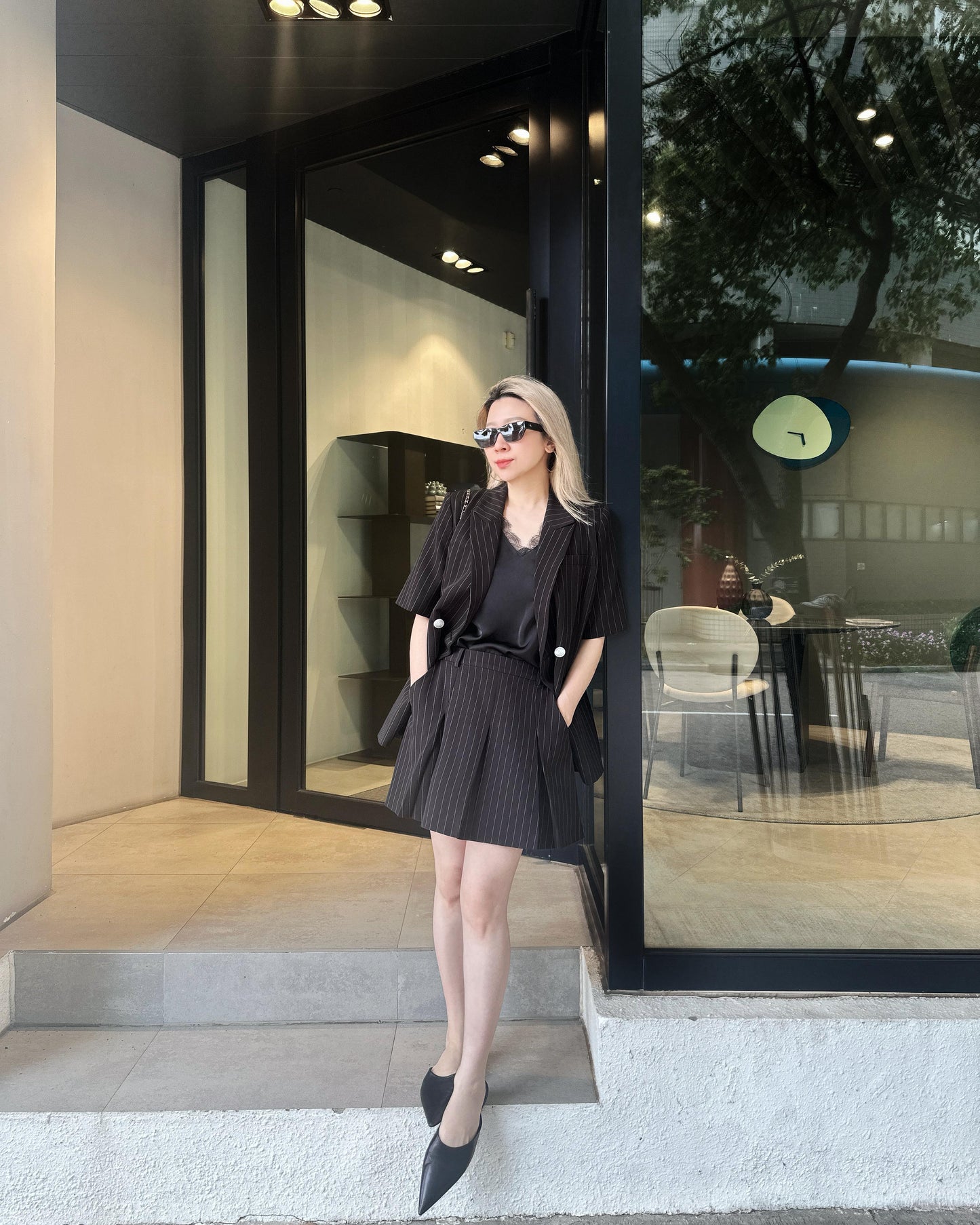 aalis MONI STRIPE short sleeves blazer (Black Mix)