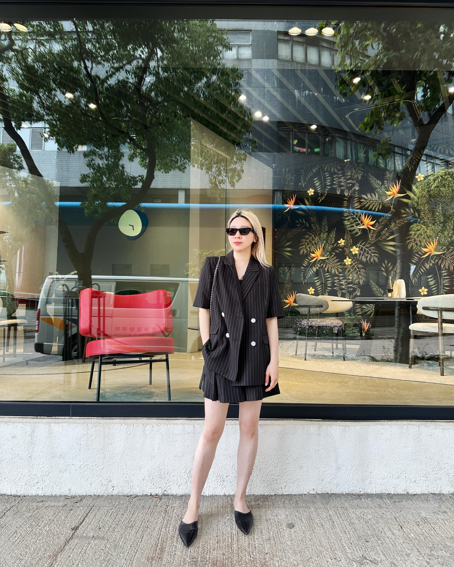 aalis MONI STRIPE short sleeves blazer (Black Mix)