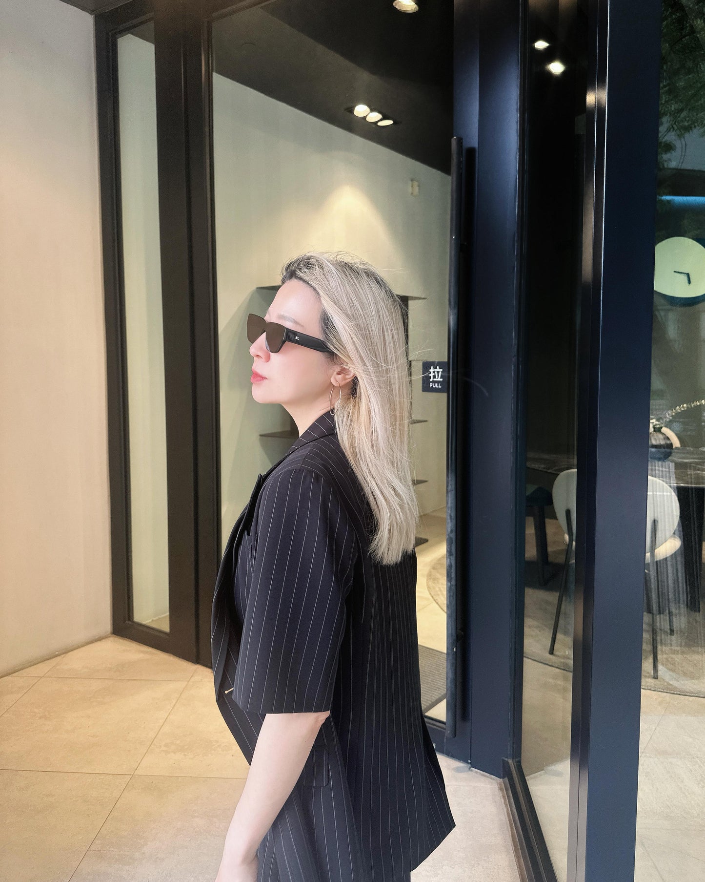 aalis MONI STRIPE short sleeves blazer (Black Mix)