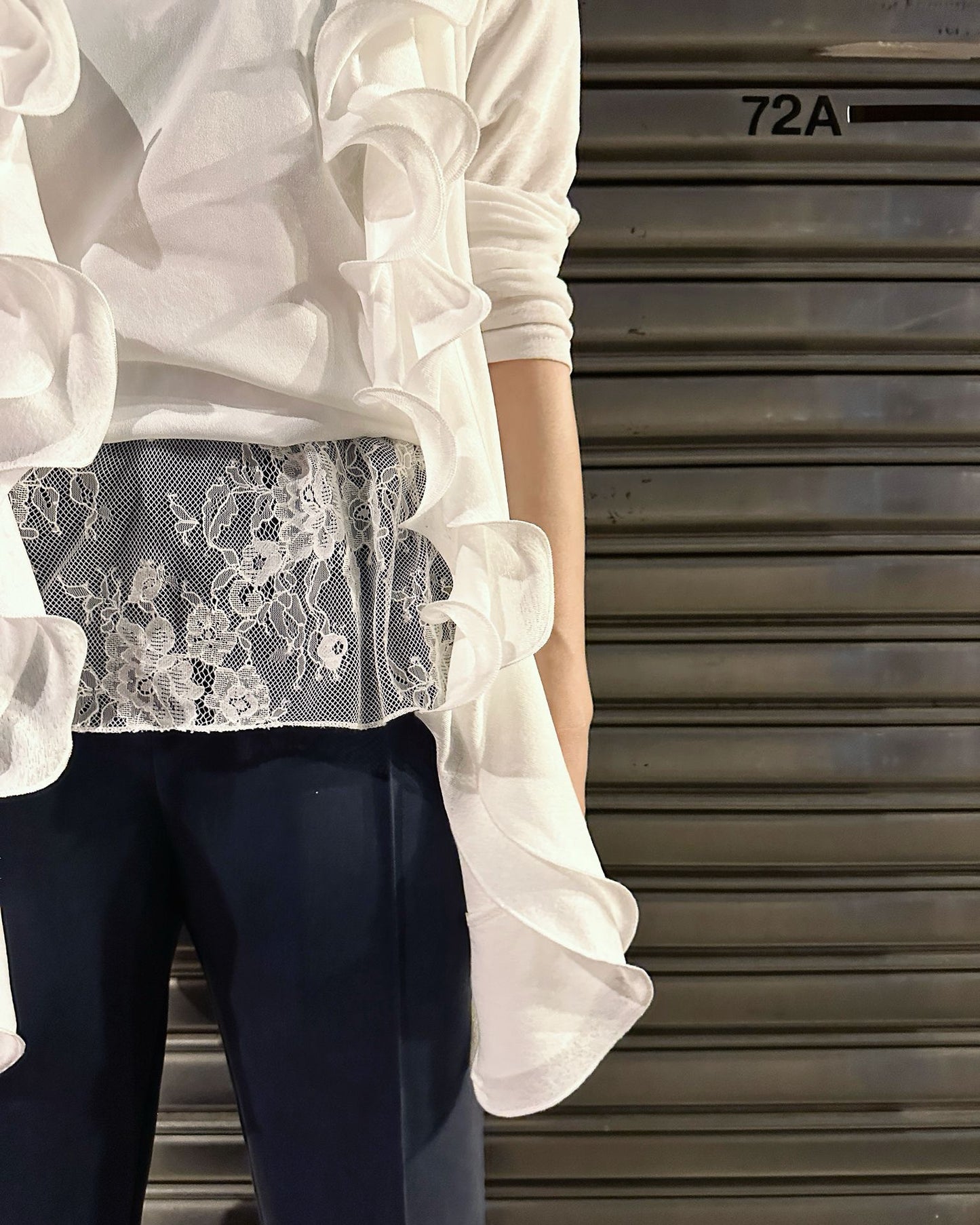 aalis KIM short sleeves lace layered tee (White)
