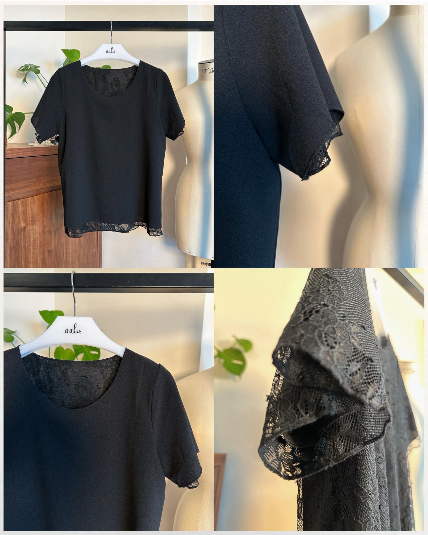 aalis KIM short sleeves lace layered tee (Black)