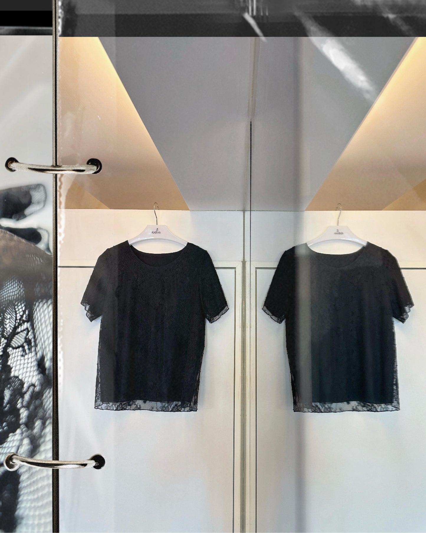 aalis KIM short sleeves lace layered tee (Black)
