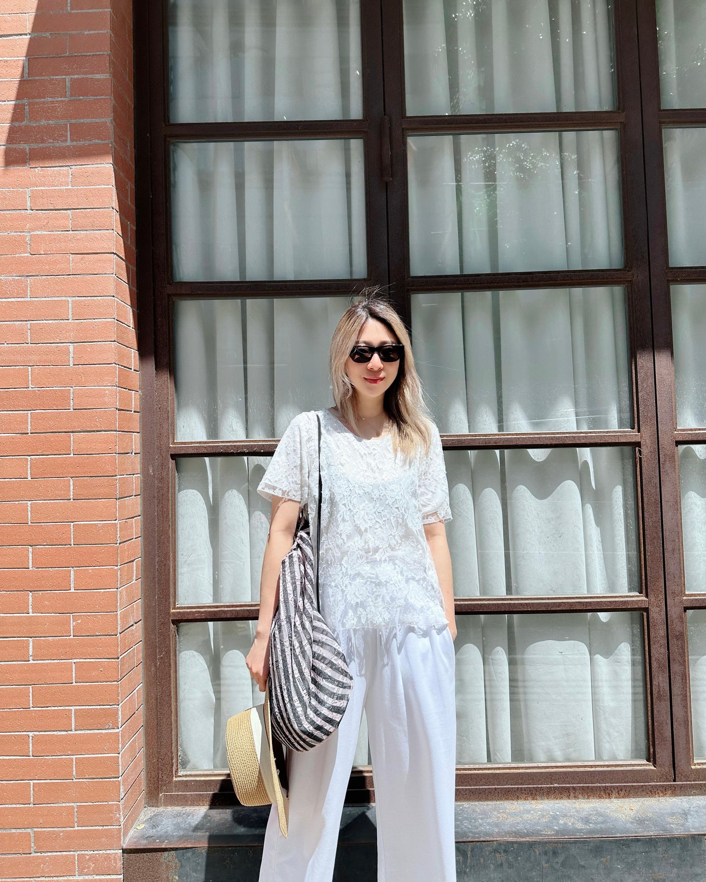 aalis KIM short sleeves lace layered tee (White)