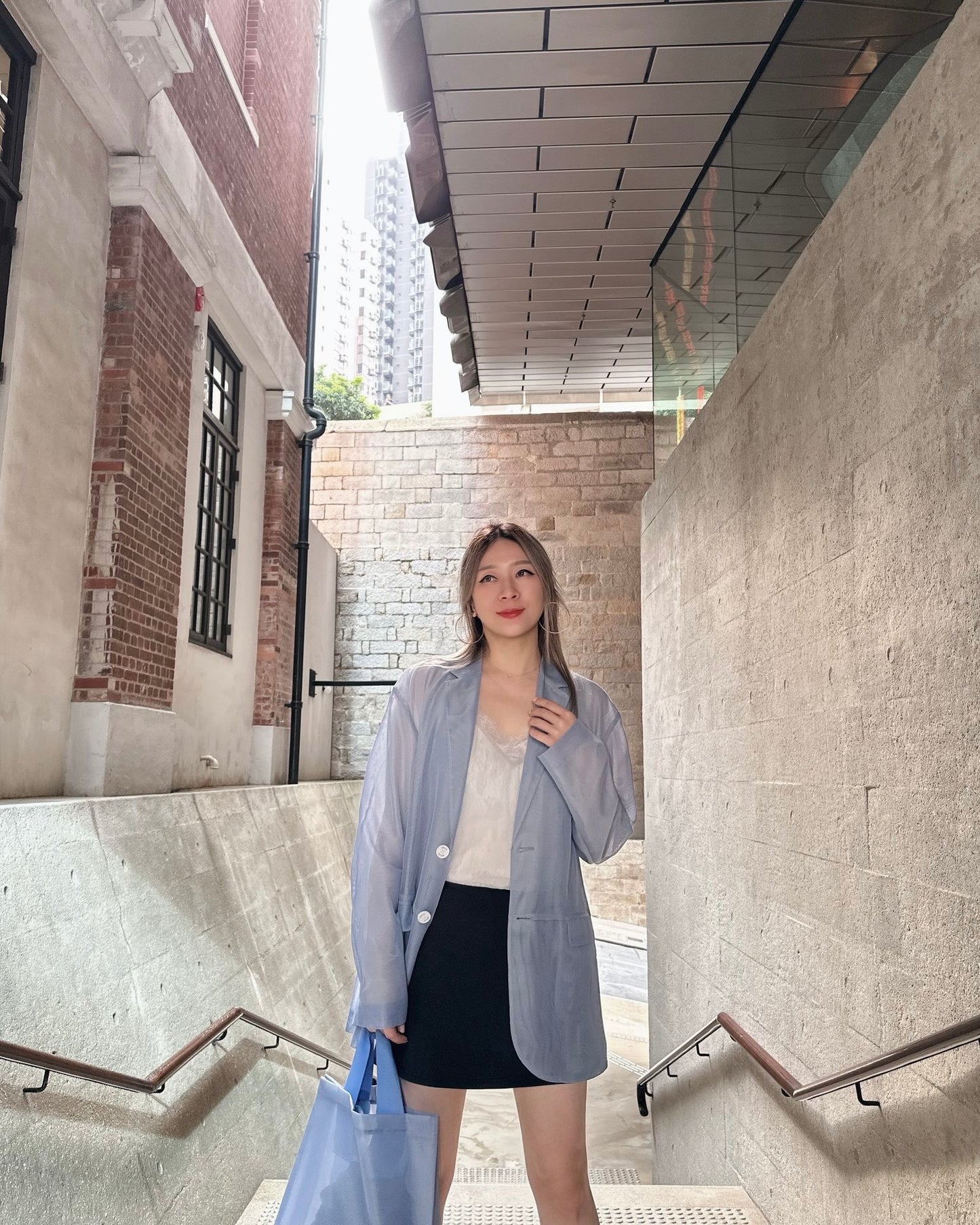 (Pre-order) aalis DELLA NET SS26 oversized blazer (Grey Blue)
