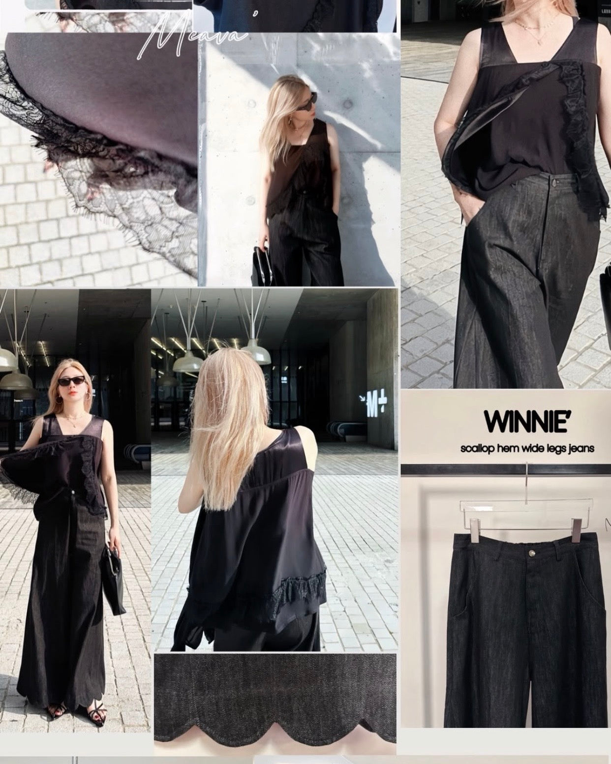 aalis WINNI SS26 scallop hem wide legs jeans (Black Denim)