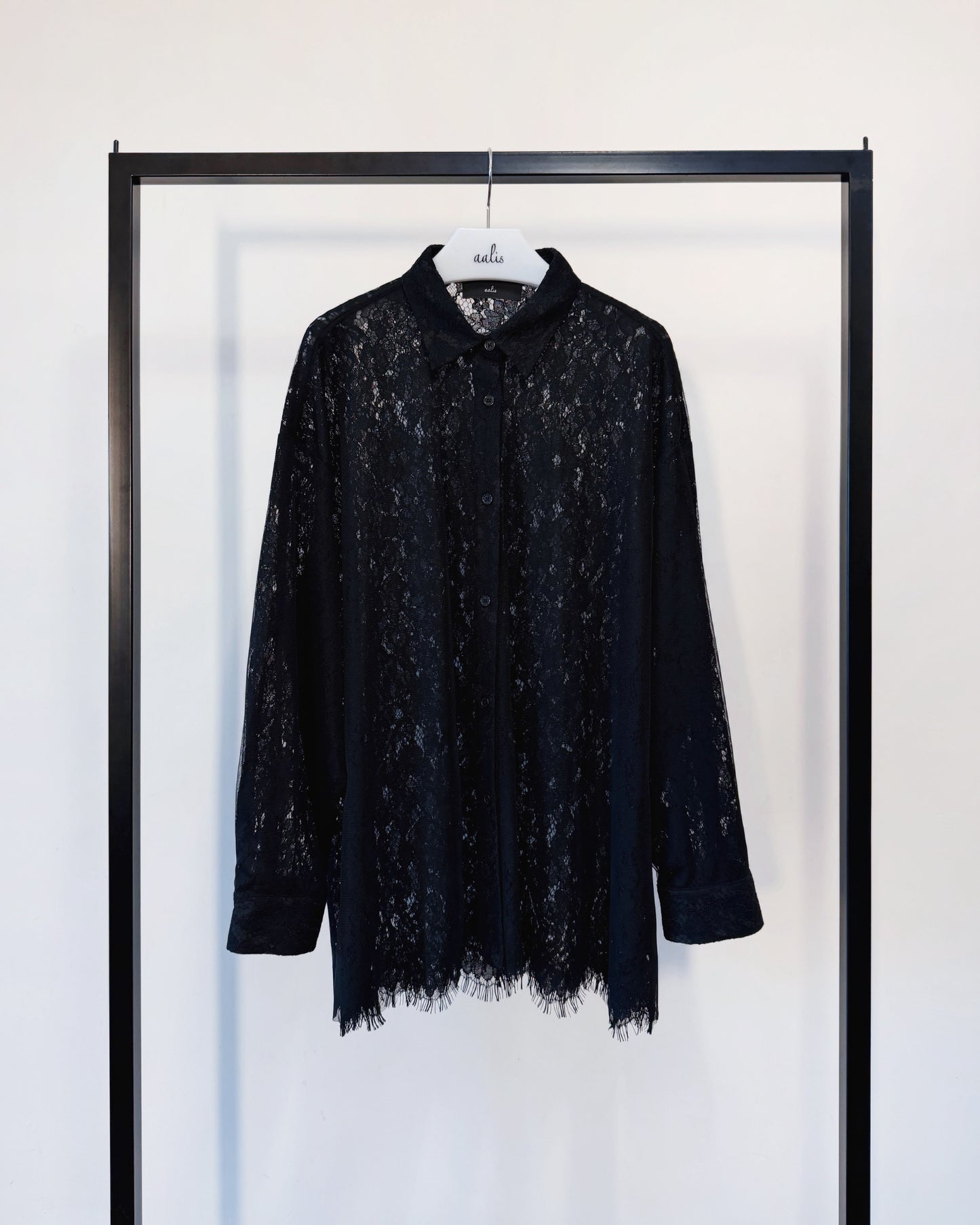 aalis NOELIA textured lace shirt with mesh layer (Black)