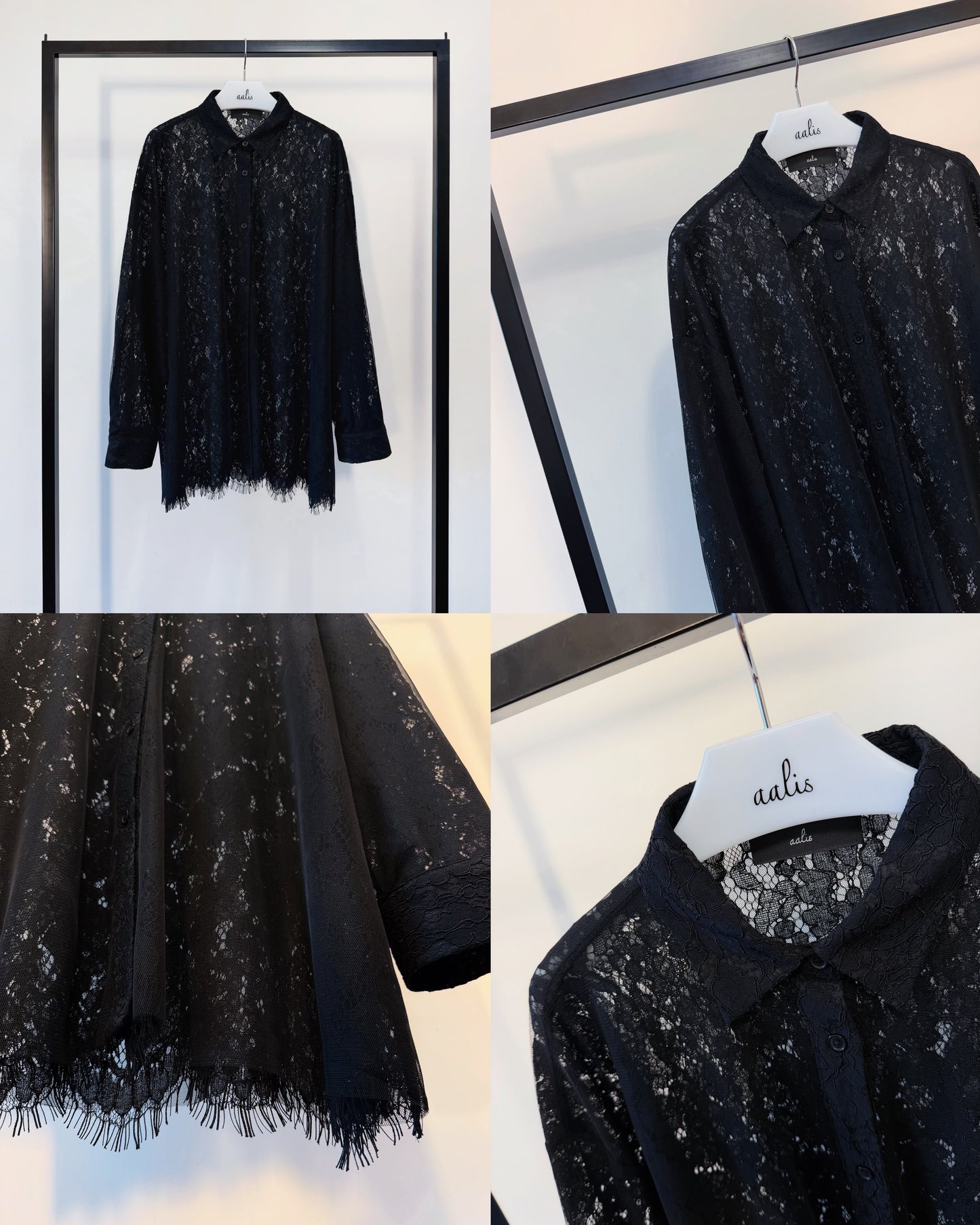aalis NOELIA textured lace shirt with mesh layer (Black)
