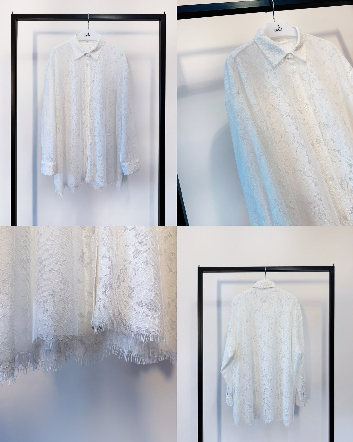 aalis NOELIA textured lace shirt with mesh layer (White)