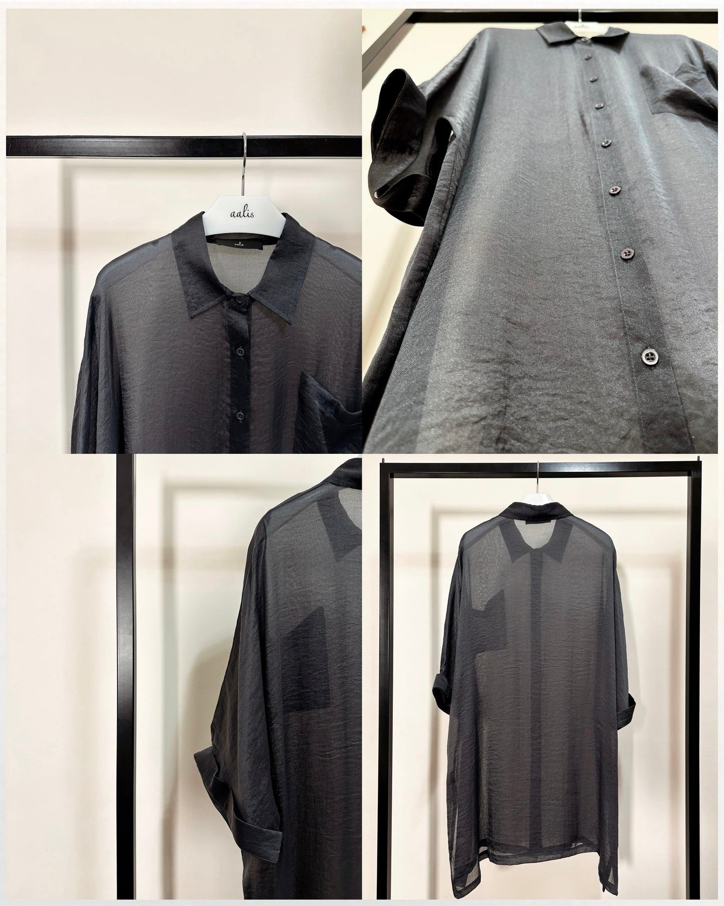 aalis MENA SS26 mid sleeves oversized shirt (Grey Blue)