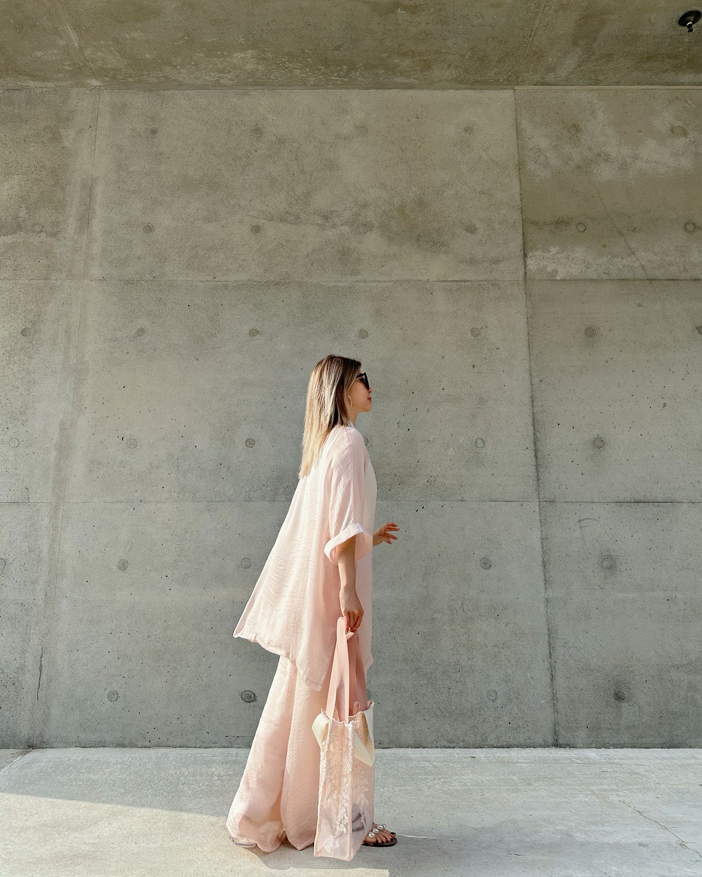 (Pre-order) aalis OSDA flowy semi sheer pants (Light Pink)