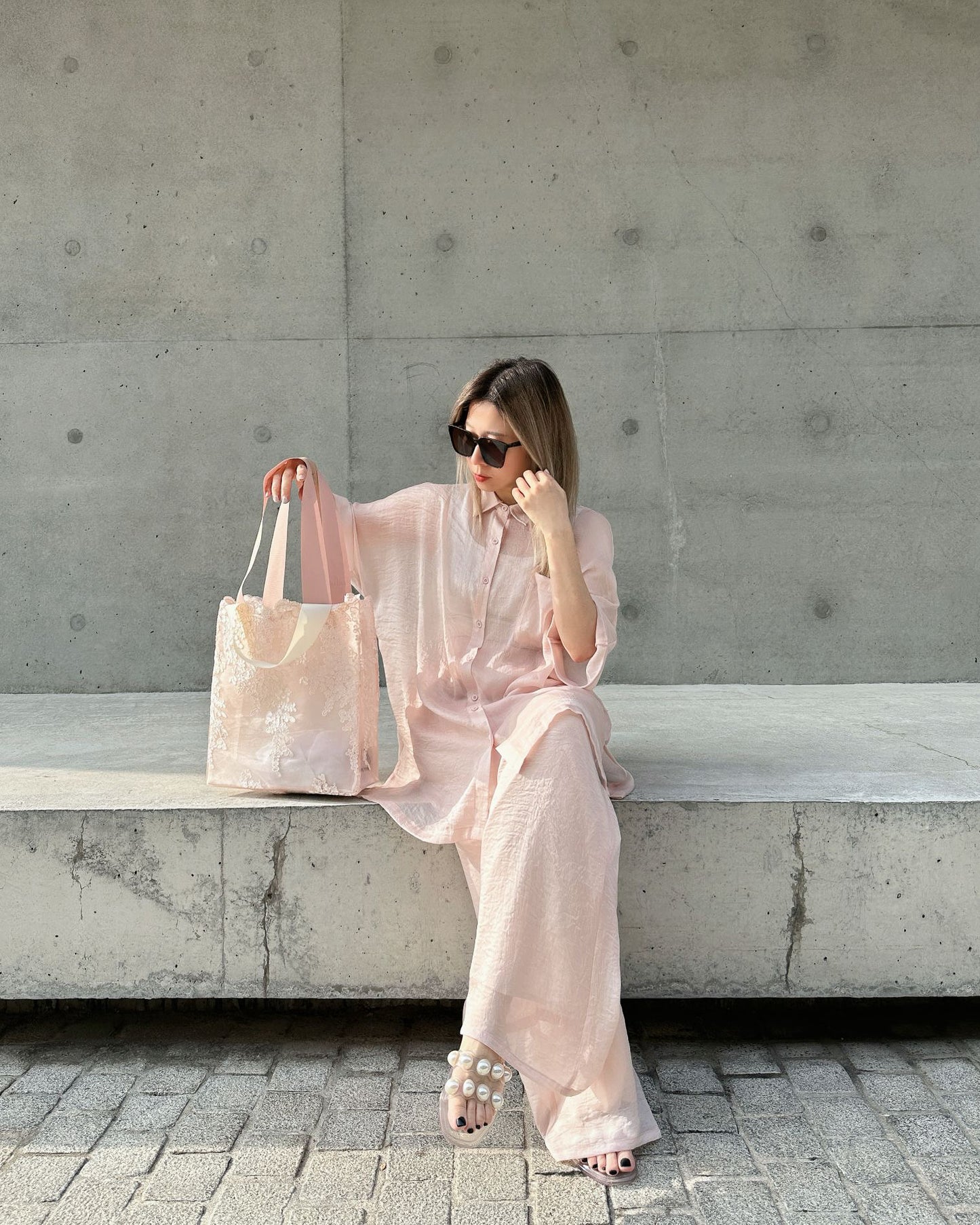 (Pre-order) aalis OSDA flowy semi sheer pants (Light Pink)