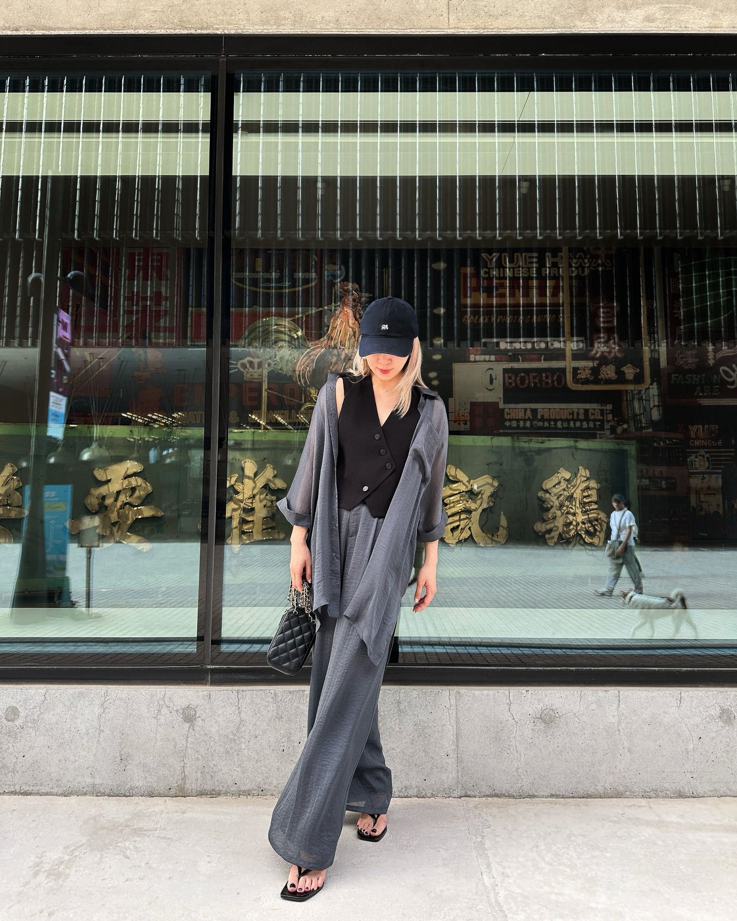 aalis MENA SS26 mid sleeves oversized shirt (Grey Blue)