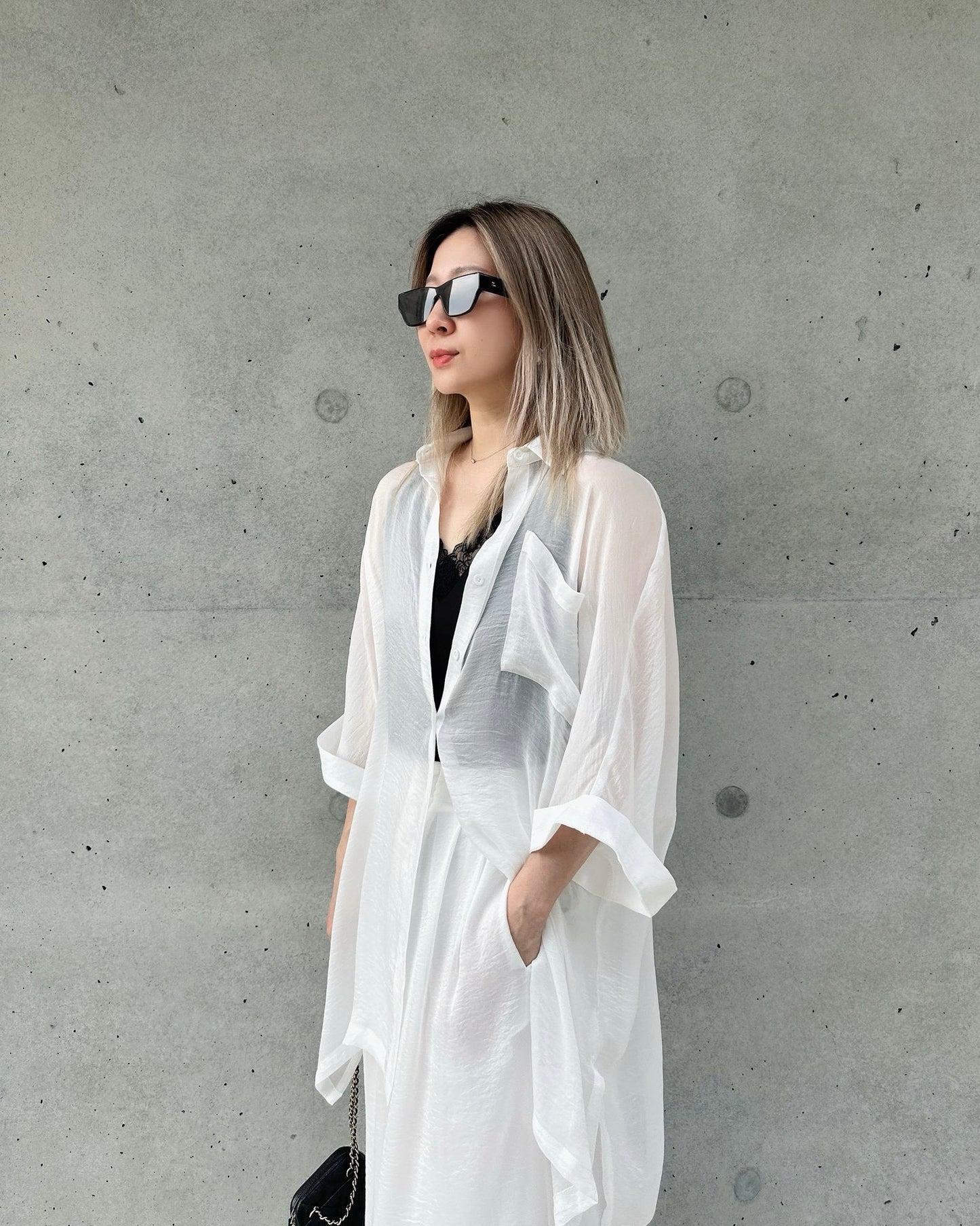 (Pre-order) aalis MENA SS26 mid sleeves oversized shirt (White)