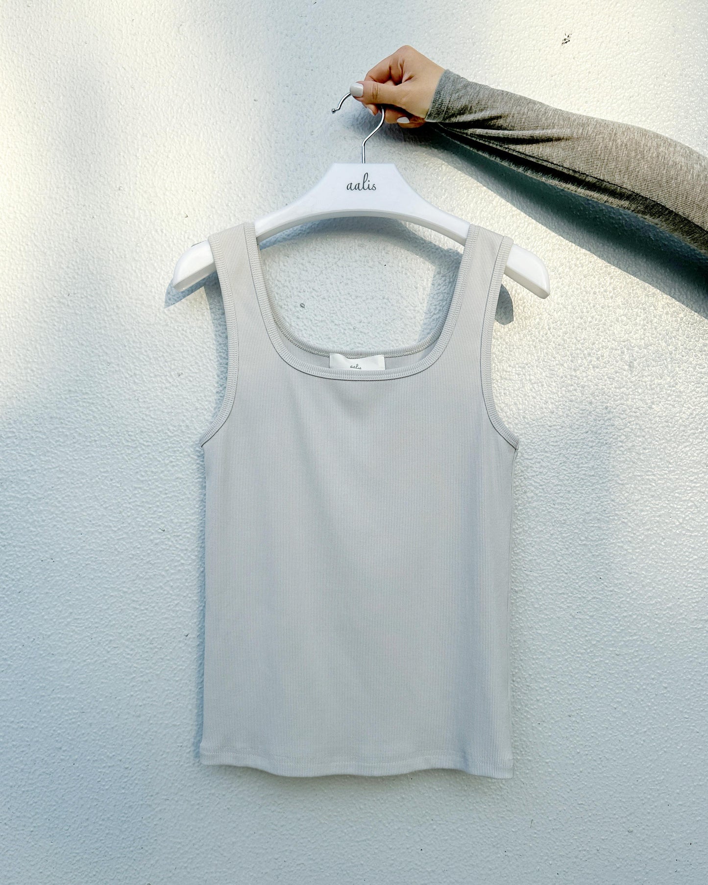 aalis MARITA SS26 square neck ribbed tank (Lt Grey)