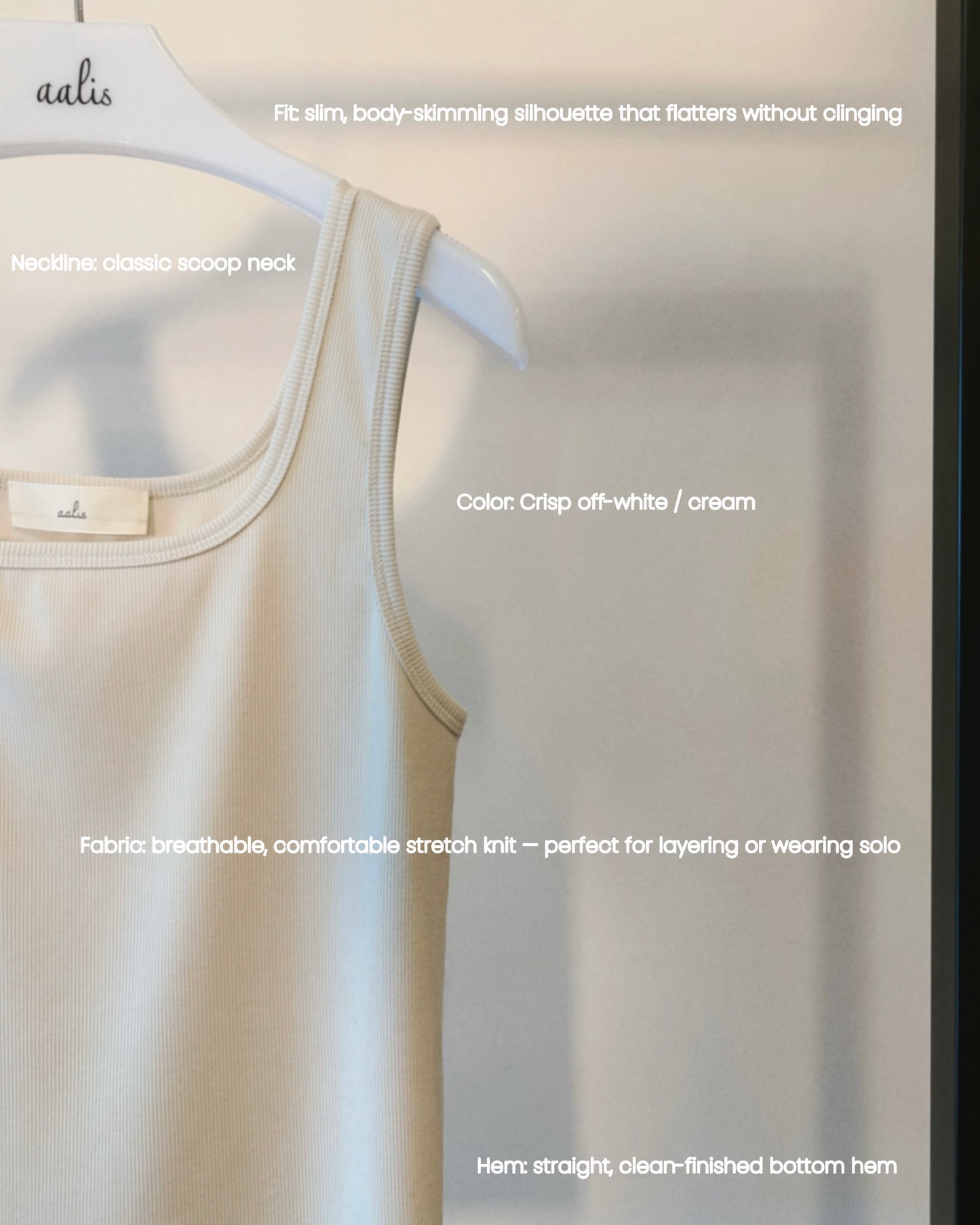 aalis MARITA SS26 square neck ribbed tank (Ecru)
