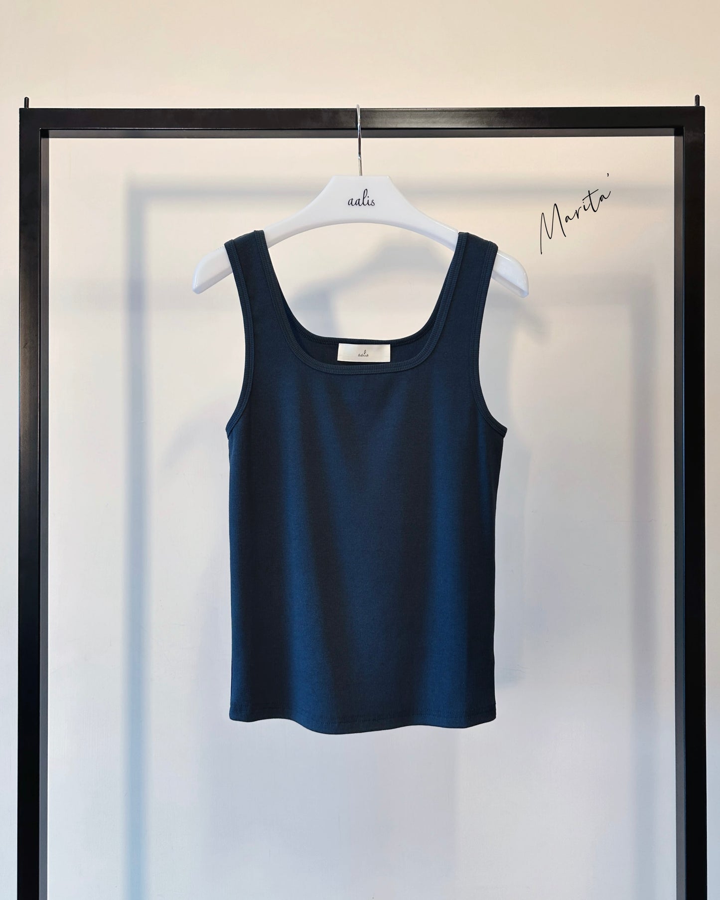 aalis MARITA SS26 square neck ribbed tank (Grey Blue)
