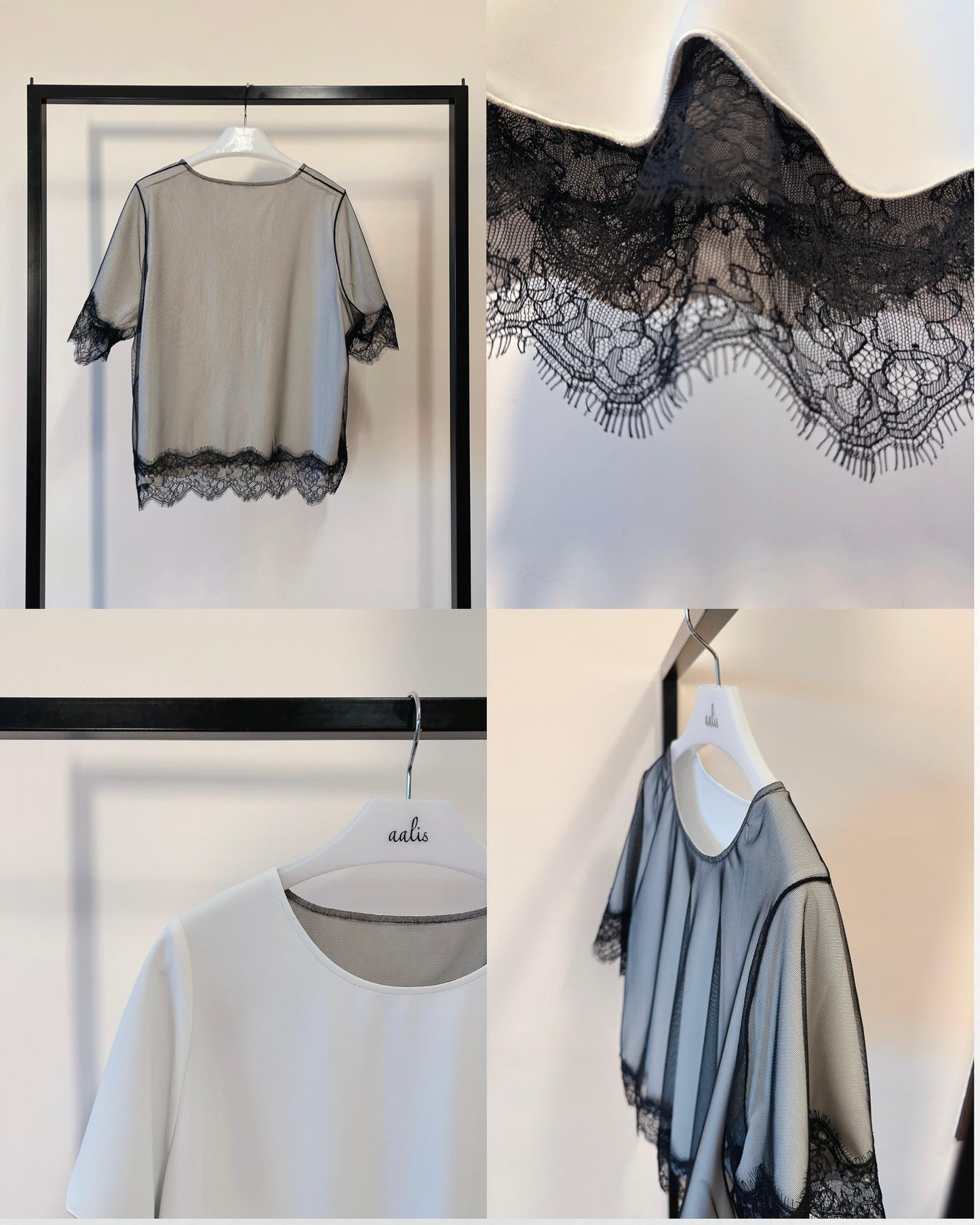 (Pre-order) aalis ABE SS26 scallop edge lace trim top (White Black)