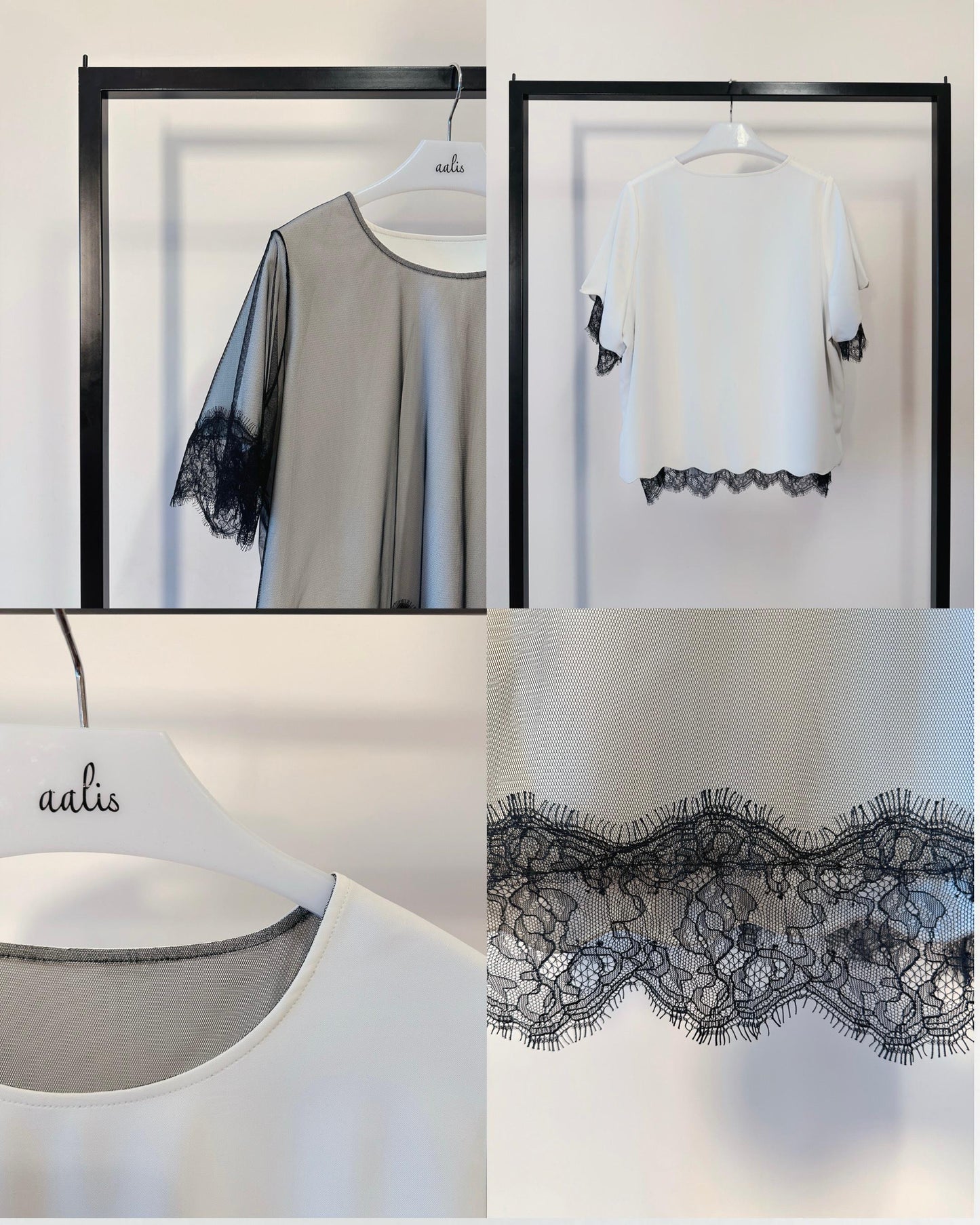 (Pre-order) aalis ABE SS26 scallop edge lace trim top (White Black)