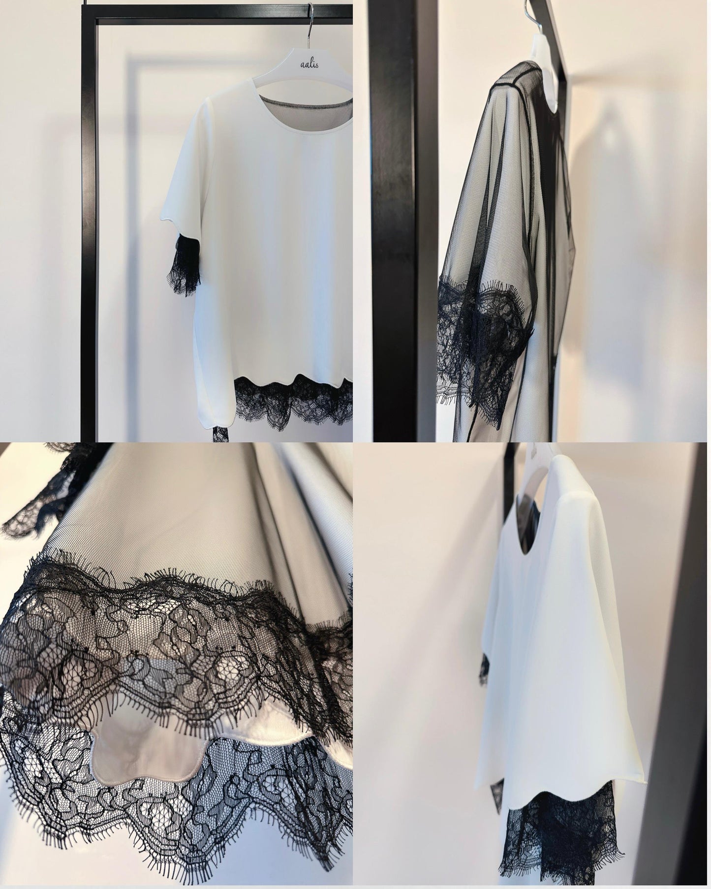 (Pre-order) aalis ABE SS26 scallop edge lace trim top (White Black)