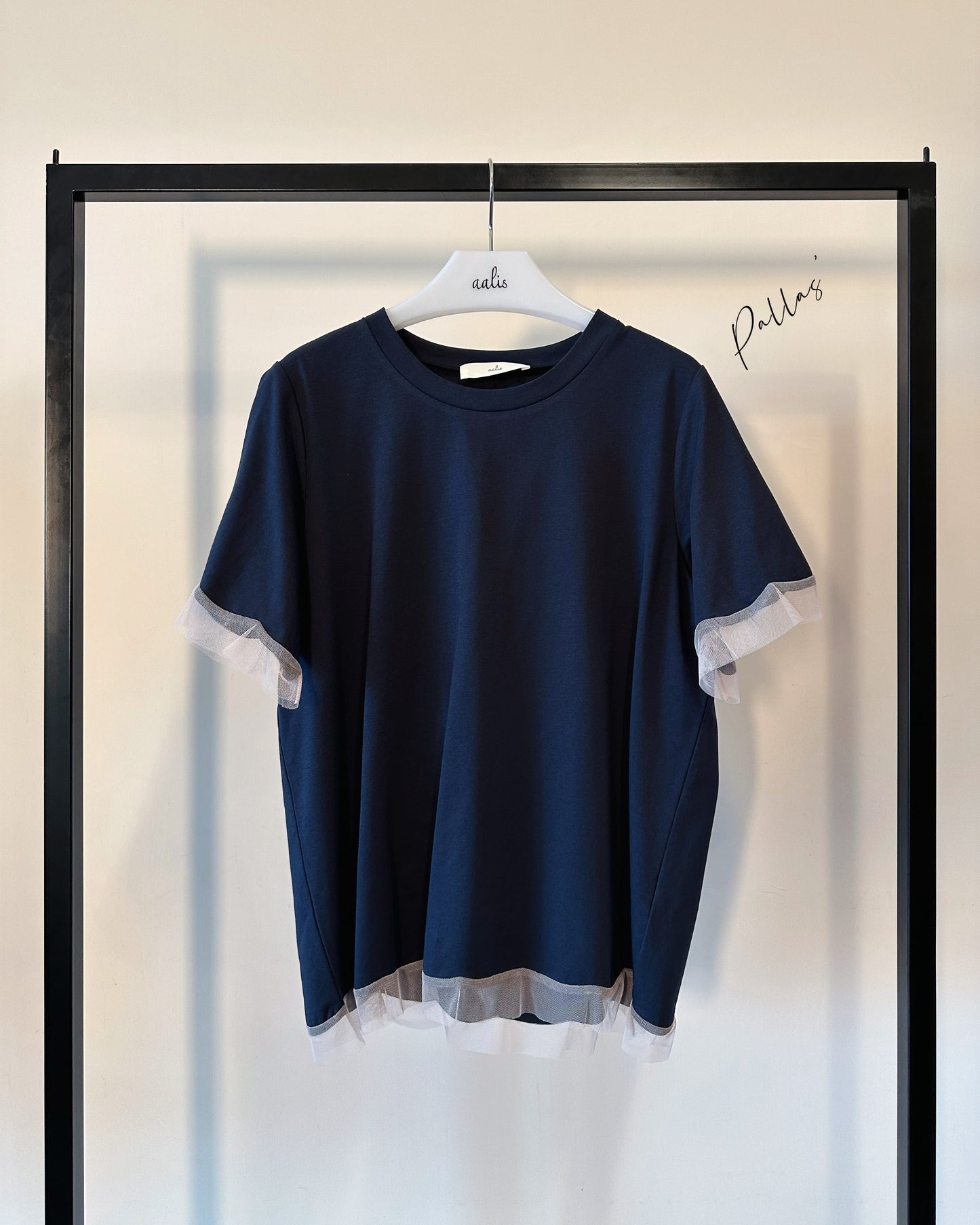 aalis PALLAS SS26 mesh scallop hem S/S tee (Dark Blue)