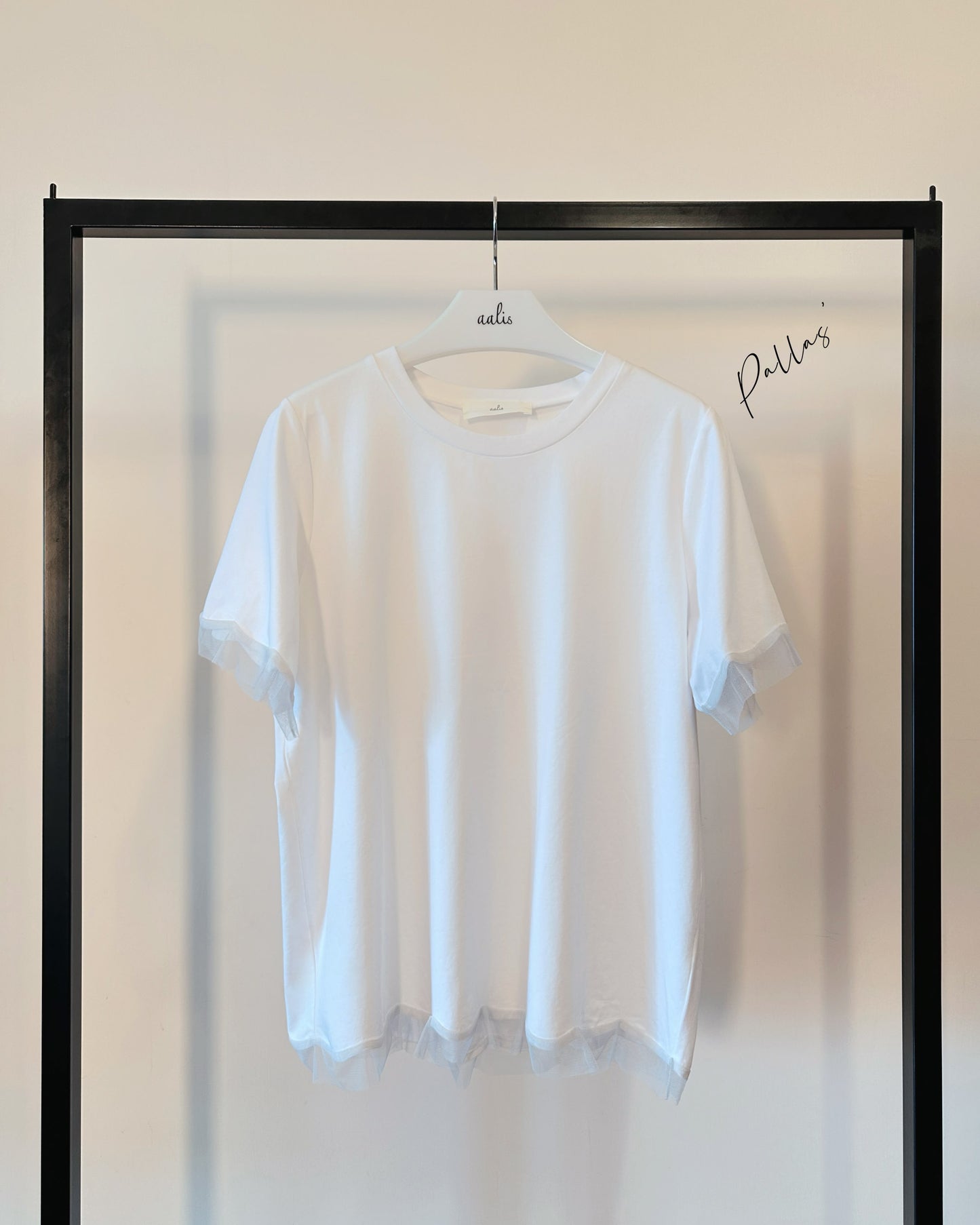 aalis PALLAS SS26 mesh scallop hem S/S tee (White)