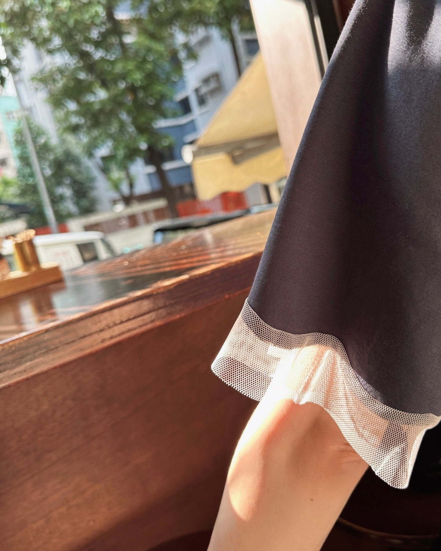 aalis PALLAS SS26 mesh scallop hem S/S tee (Dark Blue)