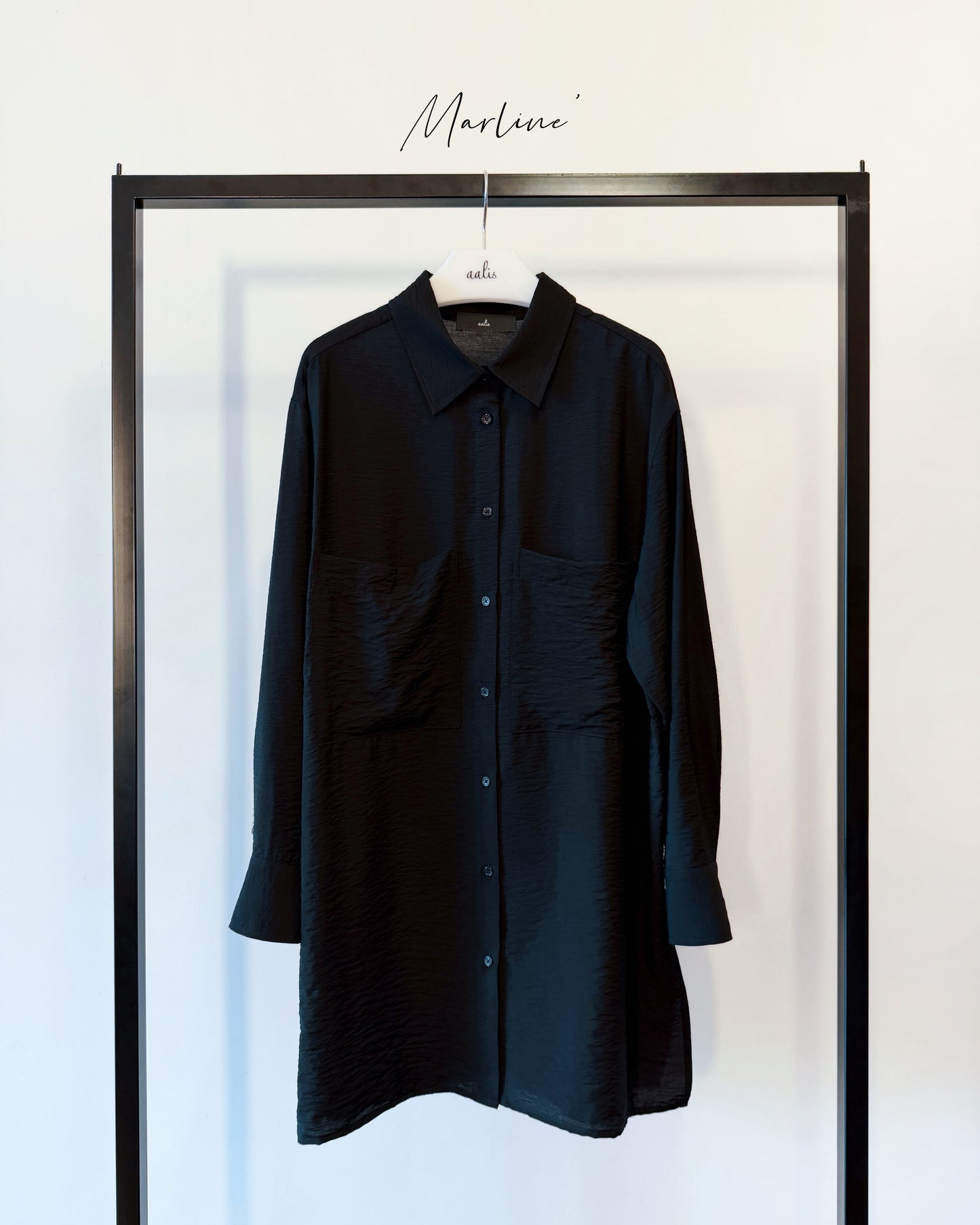 aalis MARLINE front pockets lace detail shirt (Black)