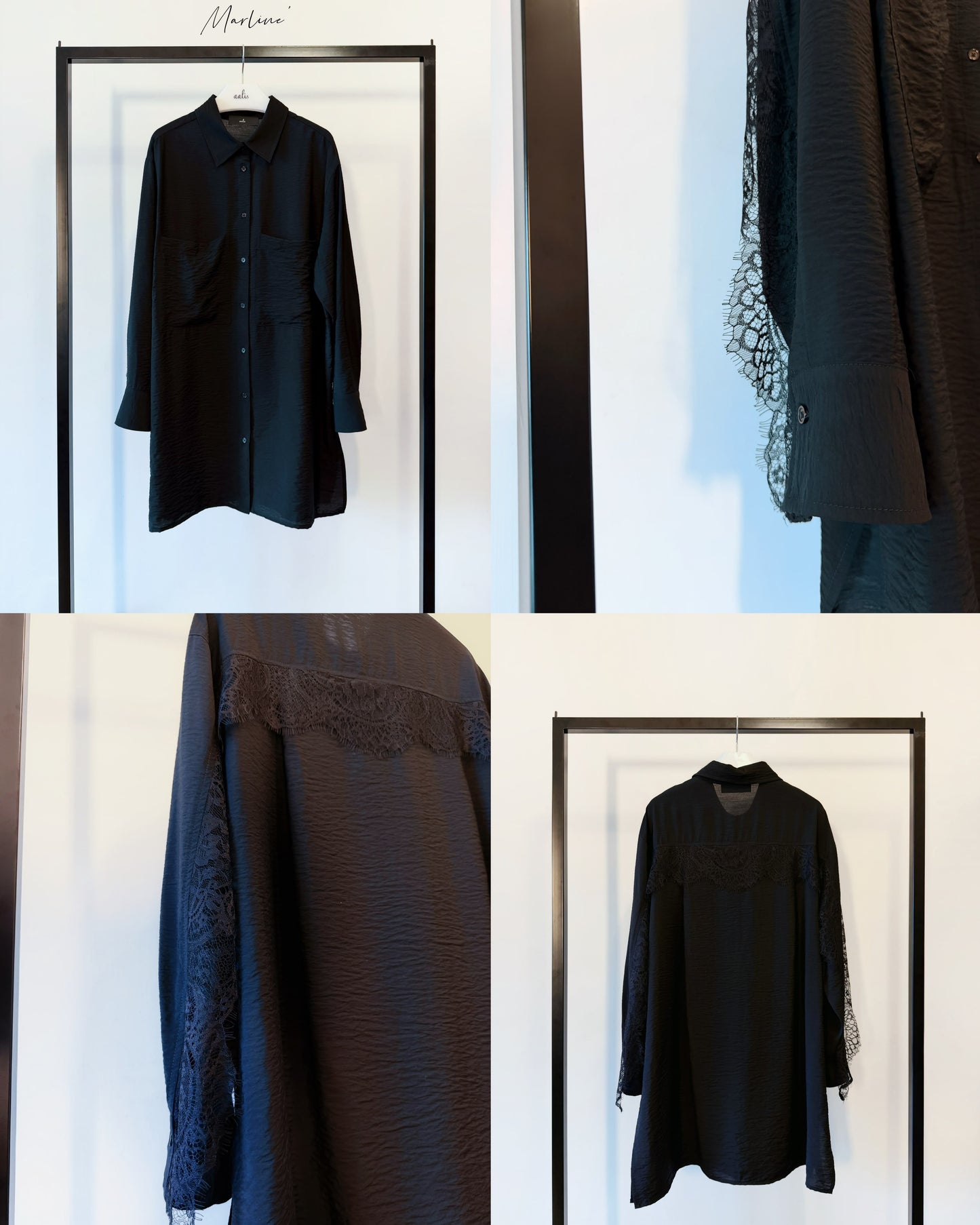 aalis MARLINE front pockets lace detail shirt (Black)