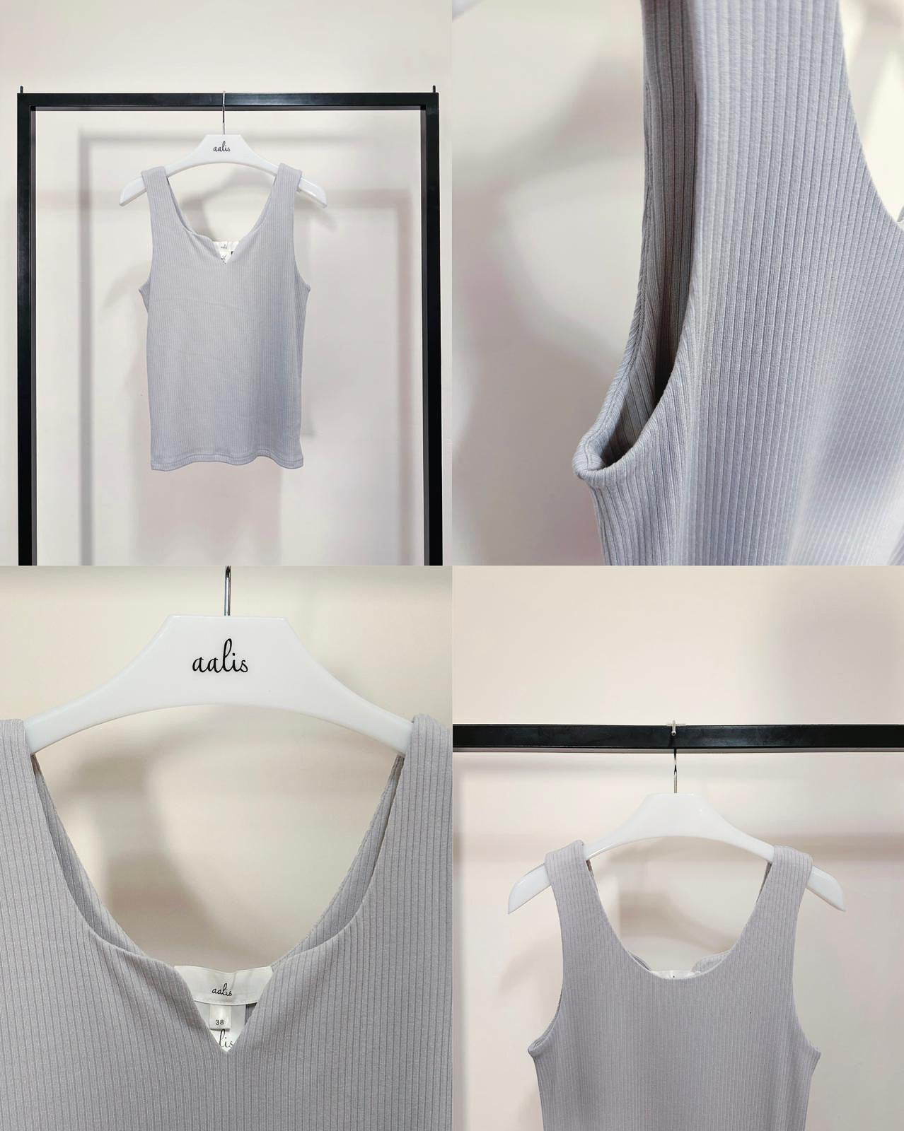 aalis MOXIE SS26 sweetheart knit tank (Light Grey)