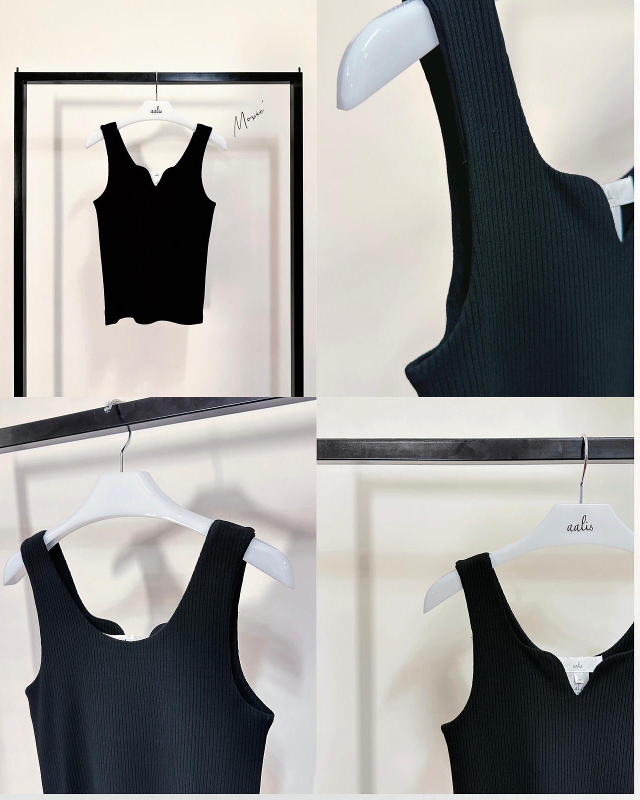 aalis MOXIE SS26 sweetheart knit tank (Black)