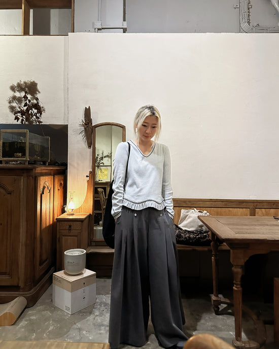 aalis YANKA 荷叶边缝合细节 长袖上衣 (白色)