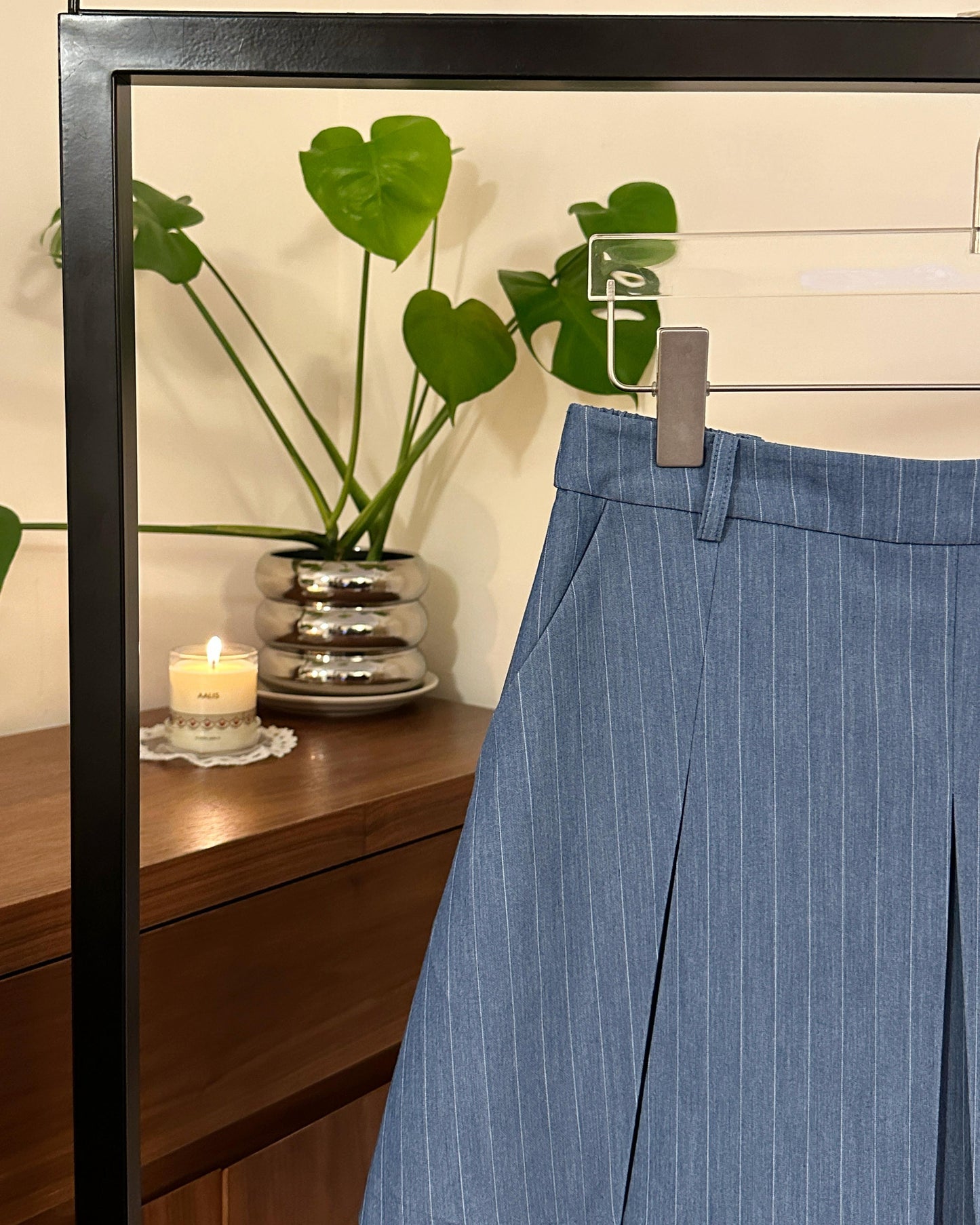 aalis FAYE STRIPED pleated mini skirt (Blue Denim)