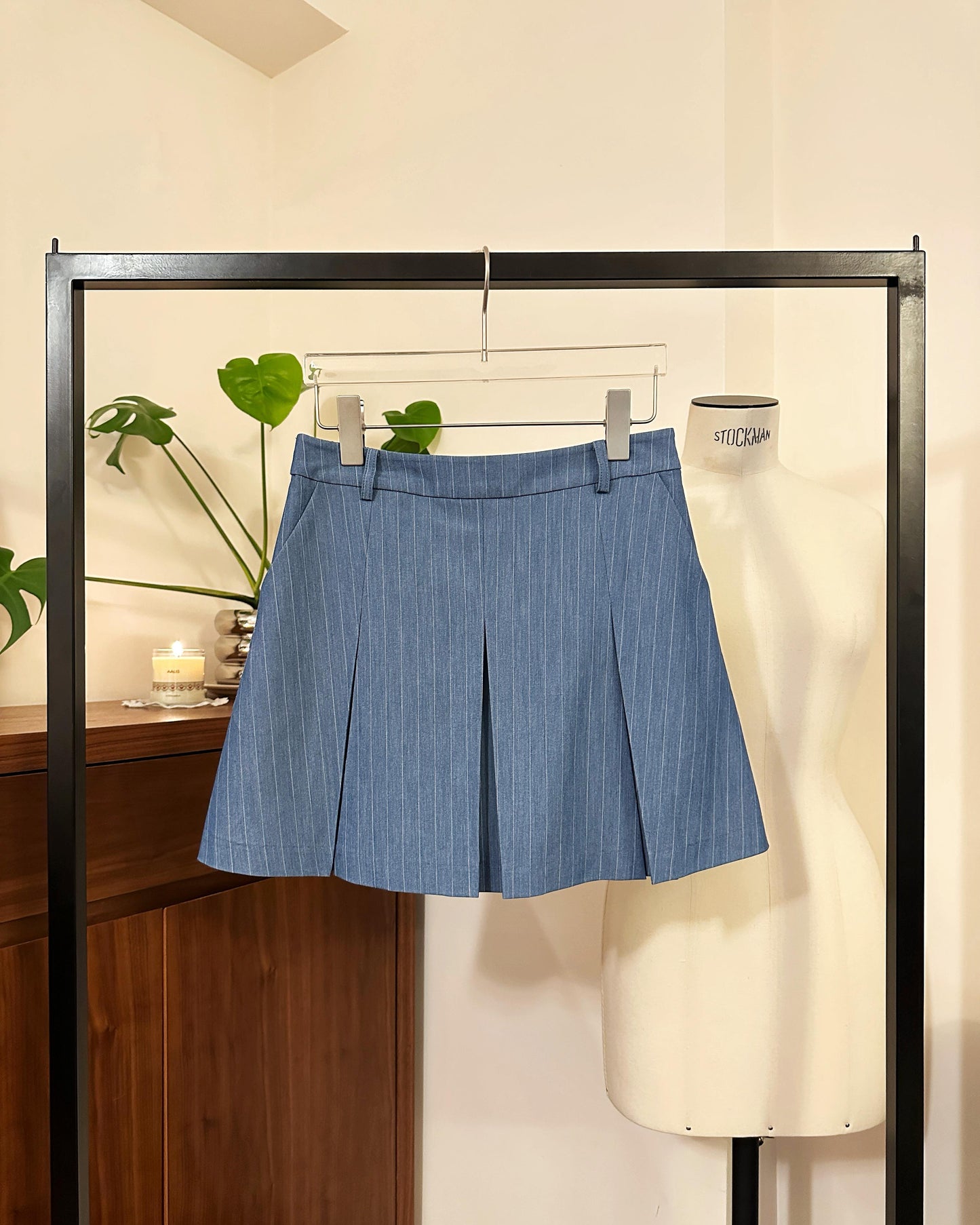 aalis FAYE STRIPED pleated mini skirt (Blue Denim)