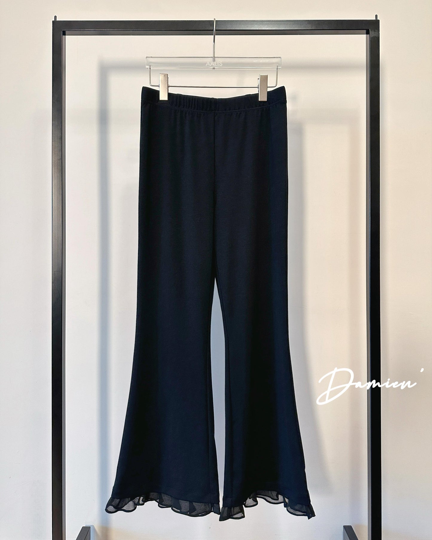 aalis DAMIEN SS26 chiffon ruffle hem pants (Black)