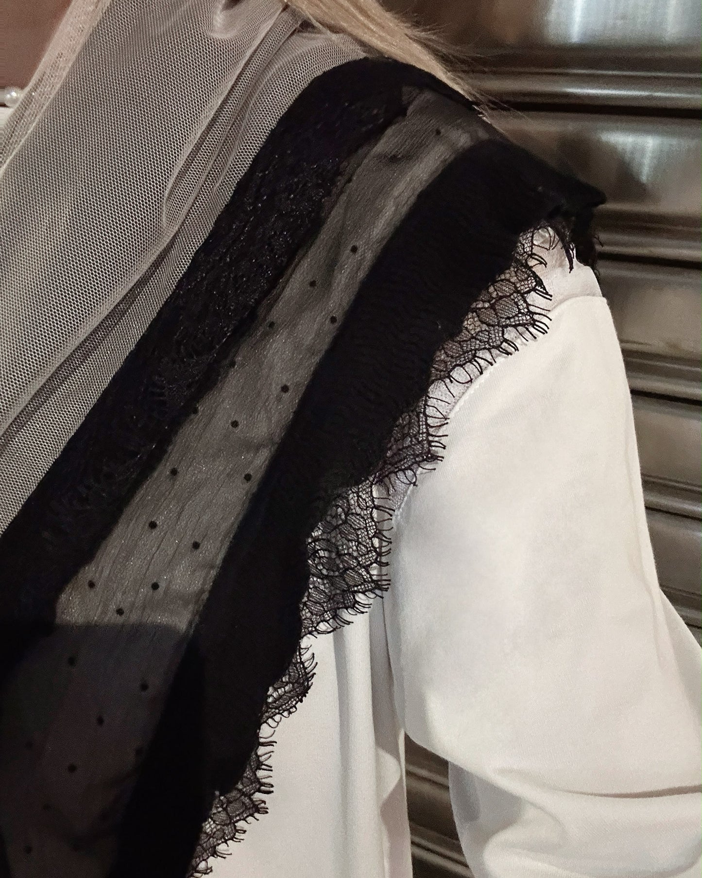 aalis LISI MESH SS26 ruffle hem scarf (Black Dot)