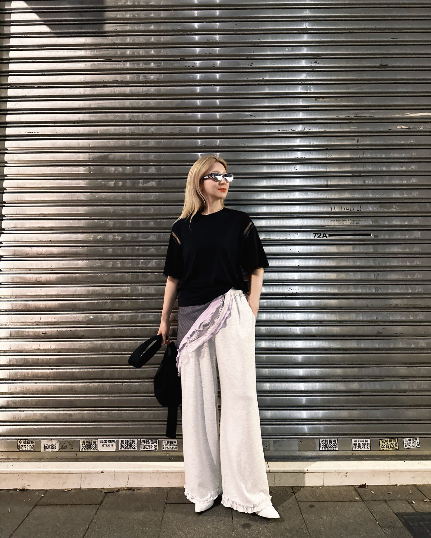 aalis LISI MESH SS26 ruffle hem scarf (Black Stripe)