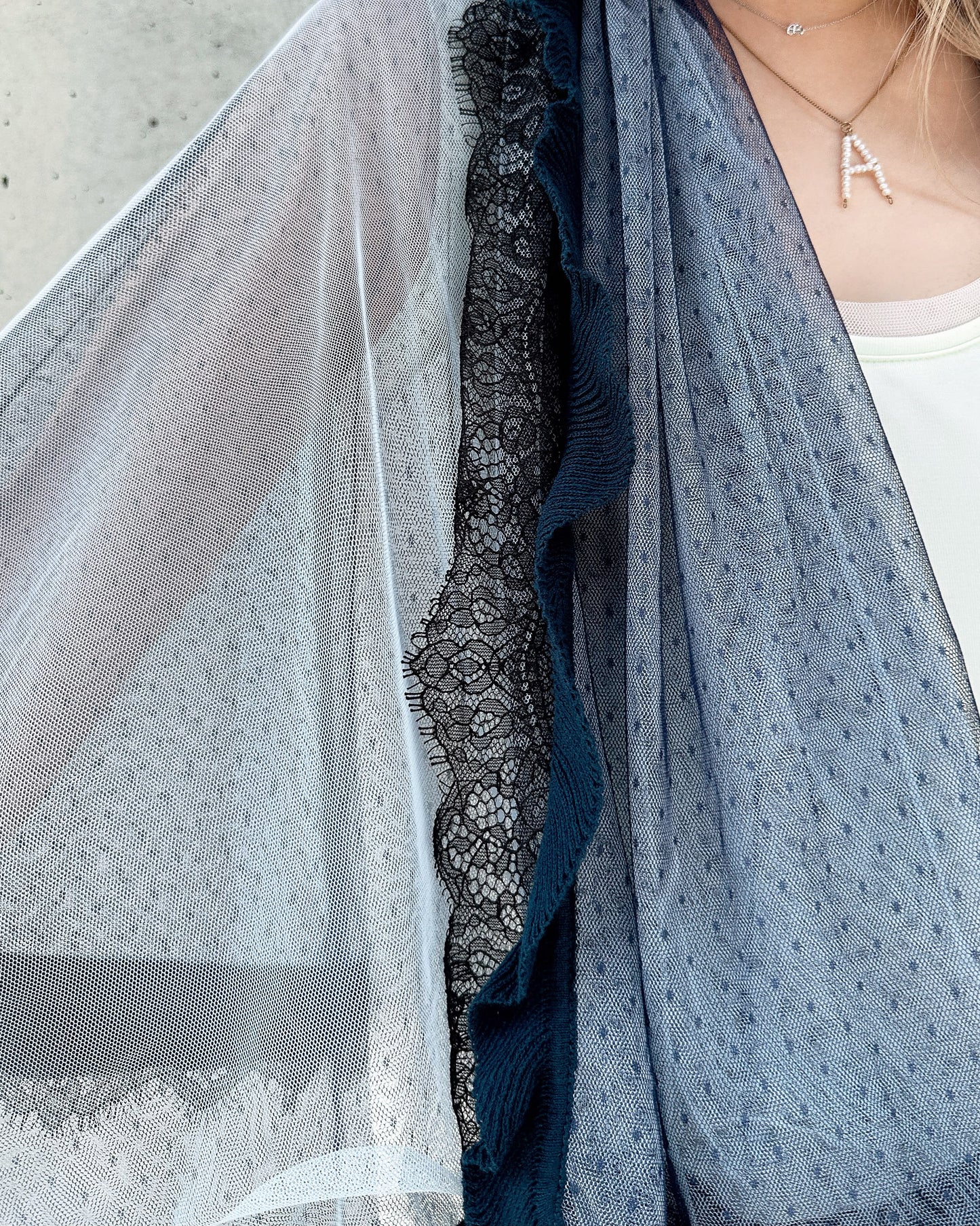 aalis LISI MESH SS26 ruffle hem scarf (Blue Lace)