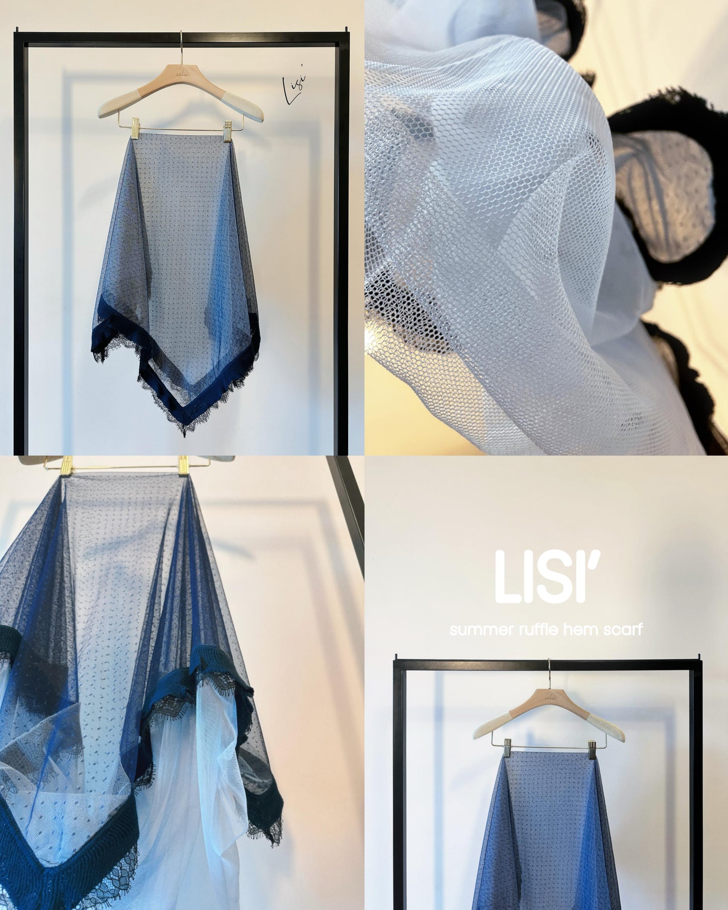 aalis LISI MESH SS26 ruffle hem scarf (Blue Lace)