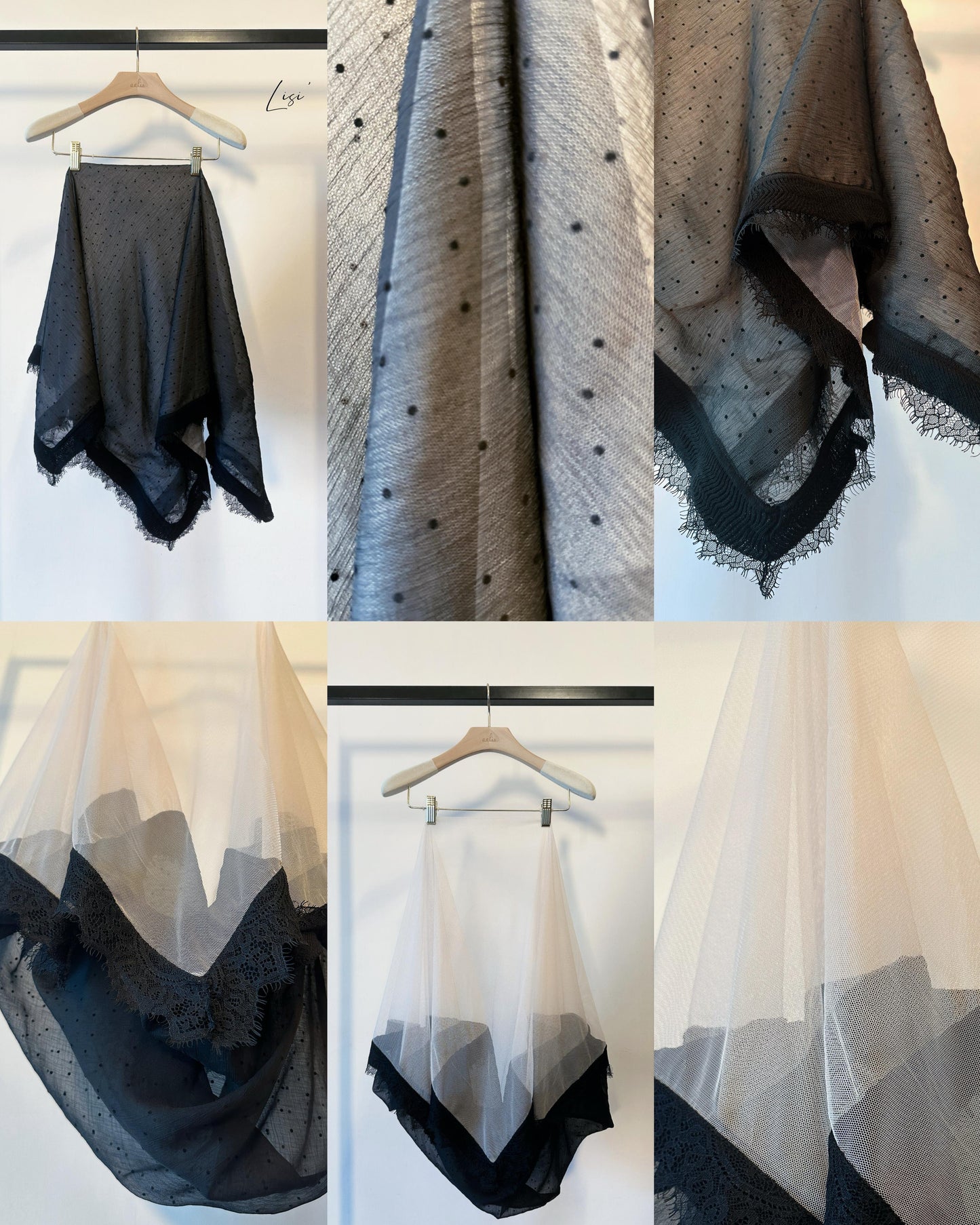 aalis LISI MESH SS26 ruffle hem scarf (Black Dot)