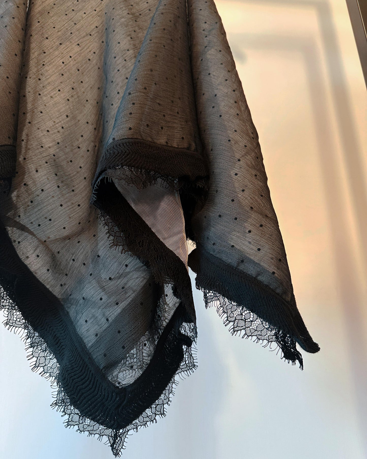 aalis LISI MESH SS26 ruffle hem scarf (Black Dot)
