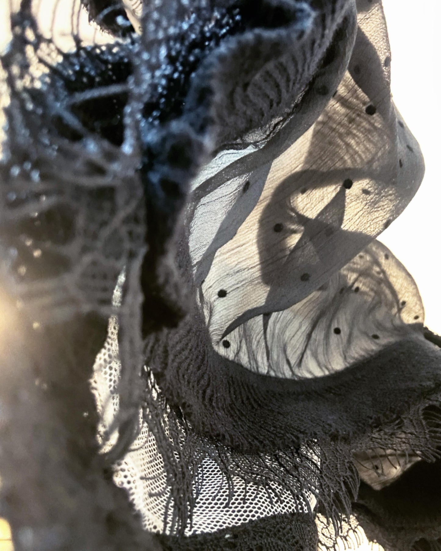 aalis LISI MESH SS26 ruffle hem scarf (Black Dot)