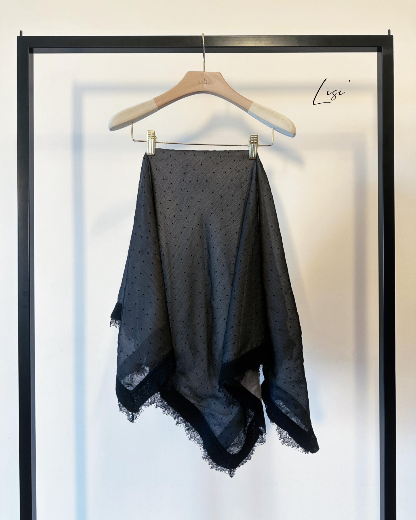 aalis LISI MESH SS26 ruffle hem scarf (Black Dot)