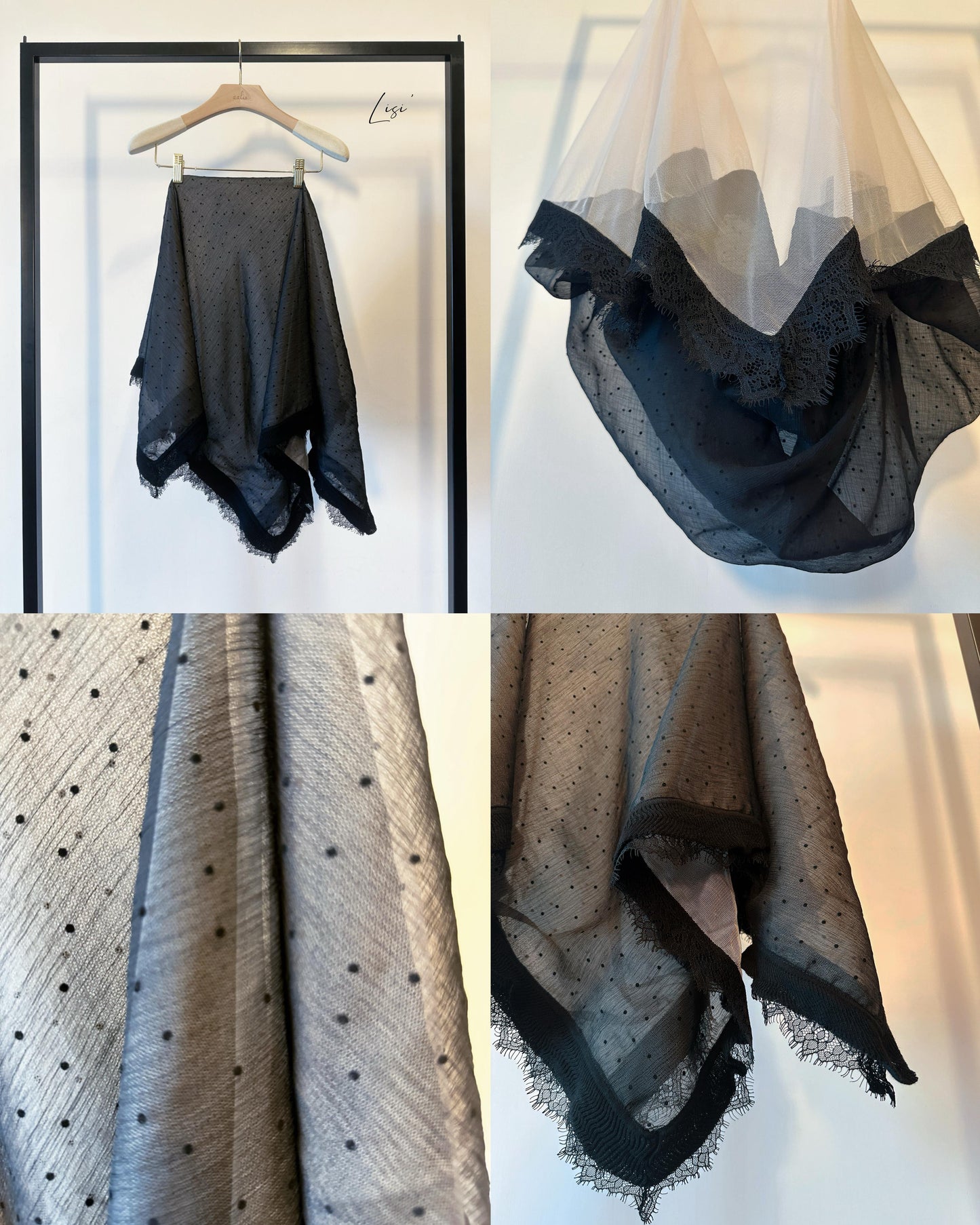 aalis LISI MESH SS26 ruffle hem scarf (Black Dot)